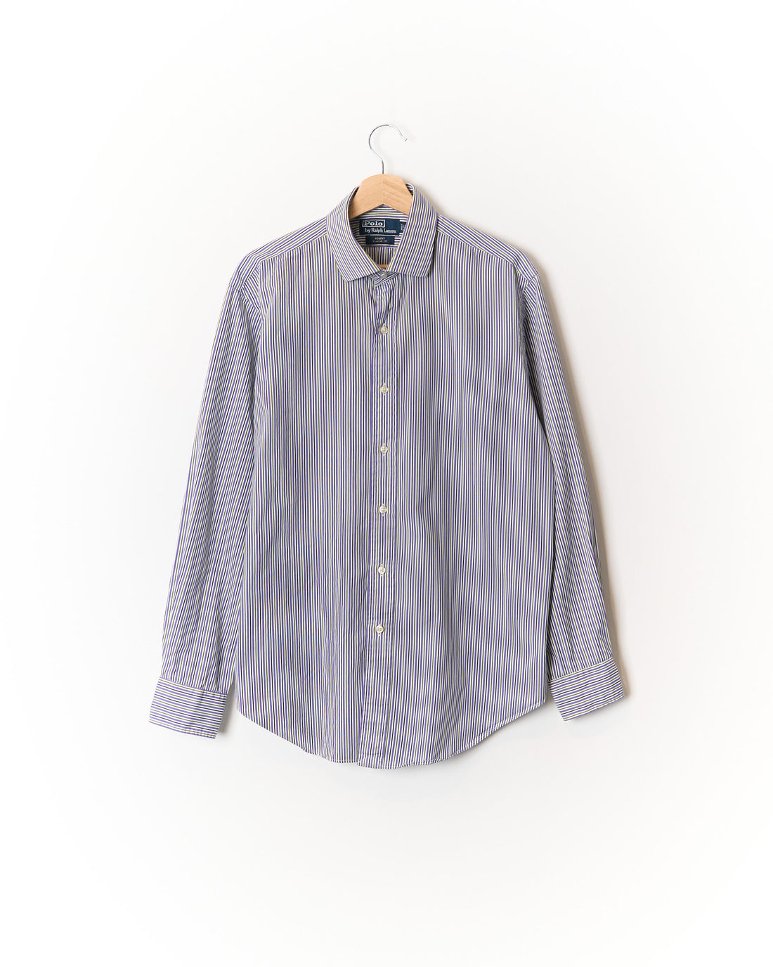 Polo Ralph Lauren White, Purple, Green and Grey Striped Regent Classic Fit Cotton Shirt