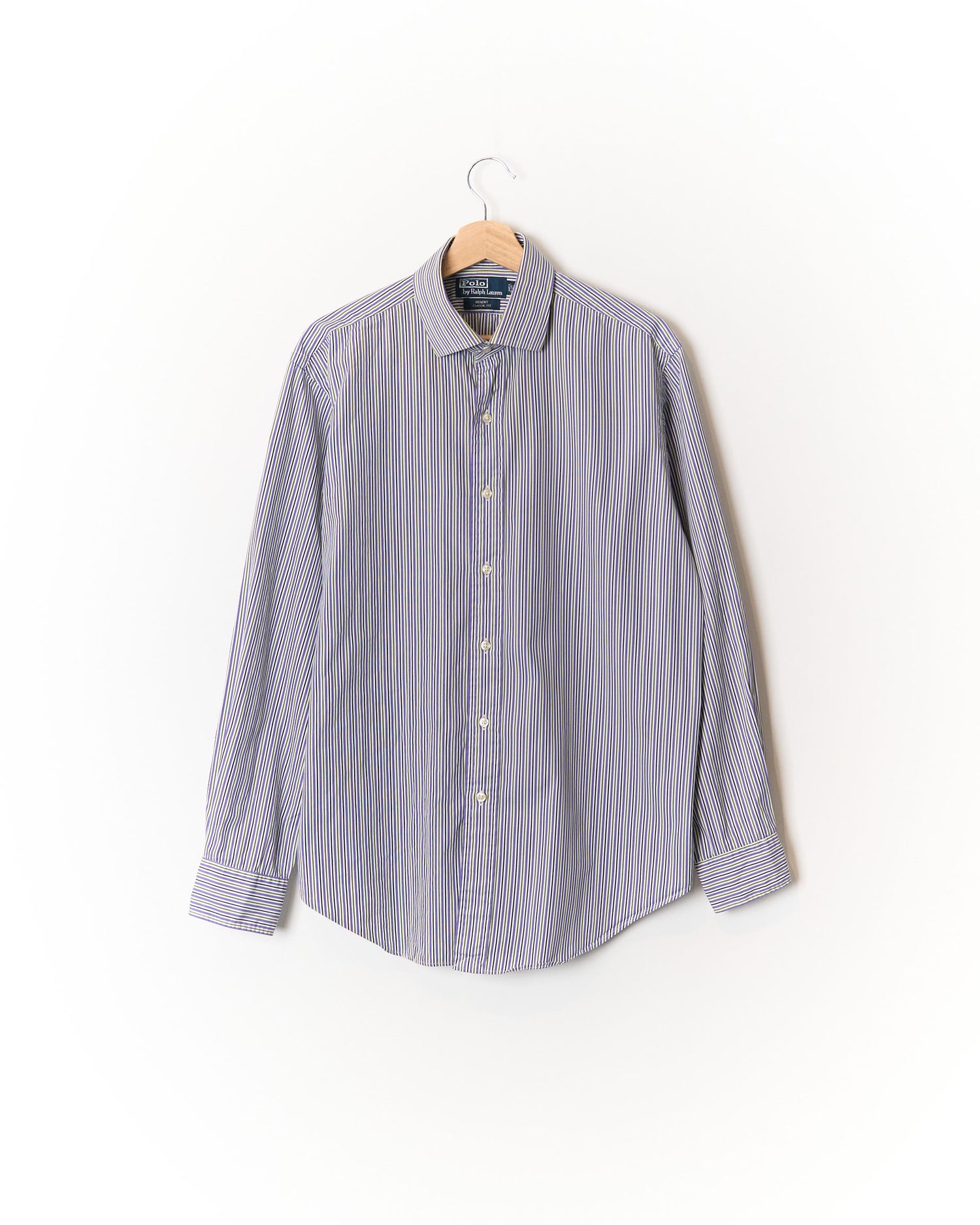 Polo Ralph Lauren White, Purple, Green and Grey Striped Regent Classic Fit Cotton Shirt