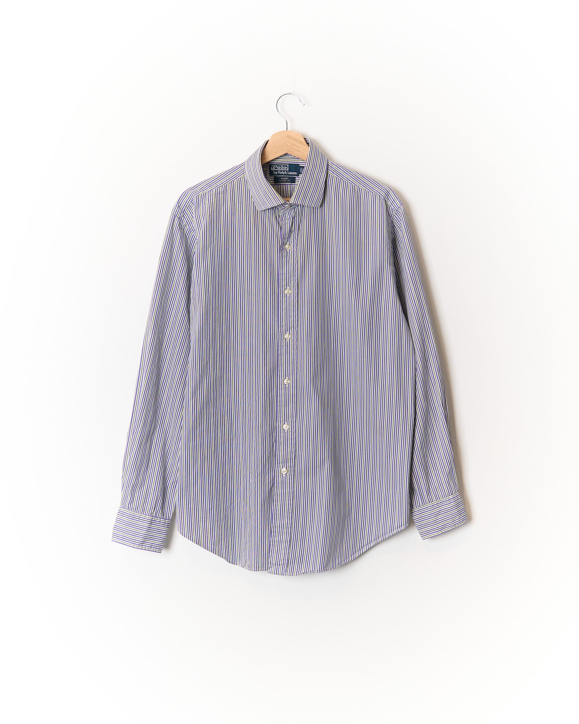 Polo Ralph Lauren White, Purple, Green and Grey Striped Regent Classic Fit Cotton Shirt