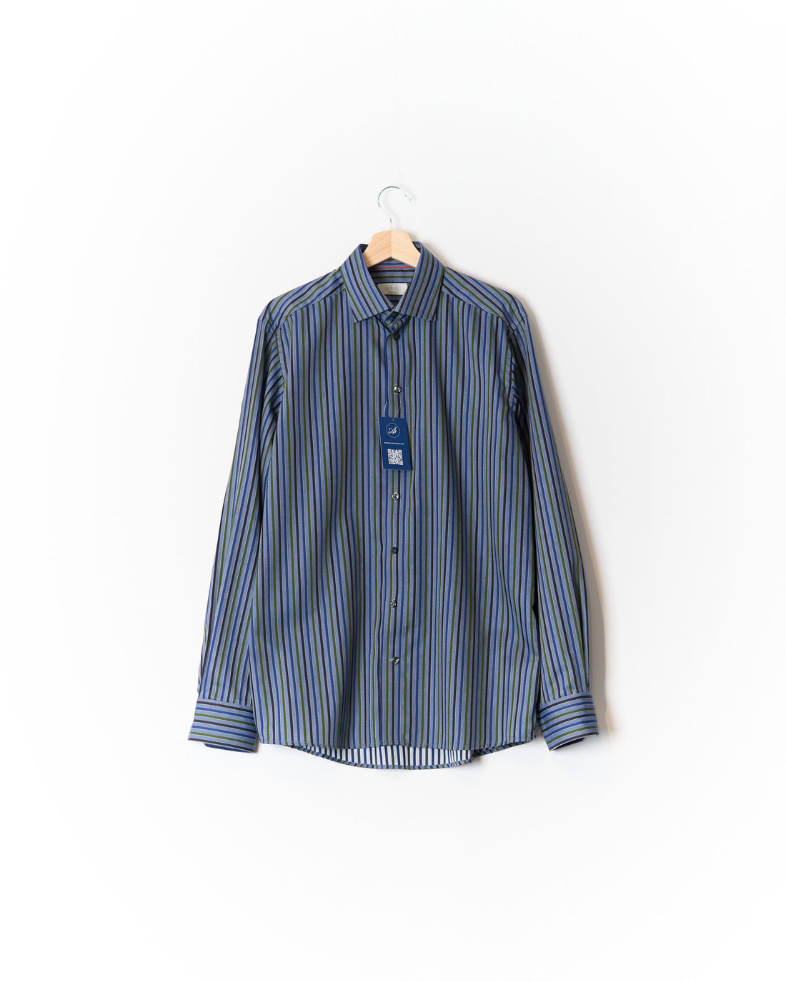 Eton Blue, Green and Navy Striped Contemporary Cotton Shirt