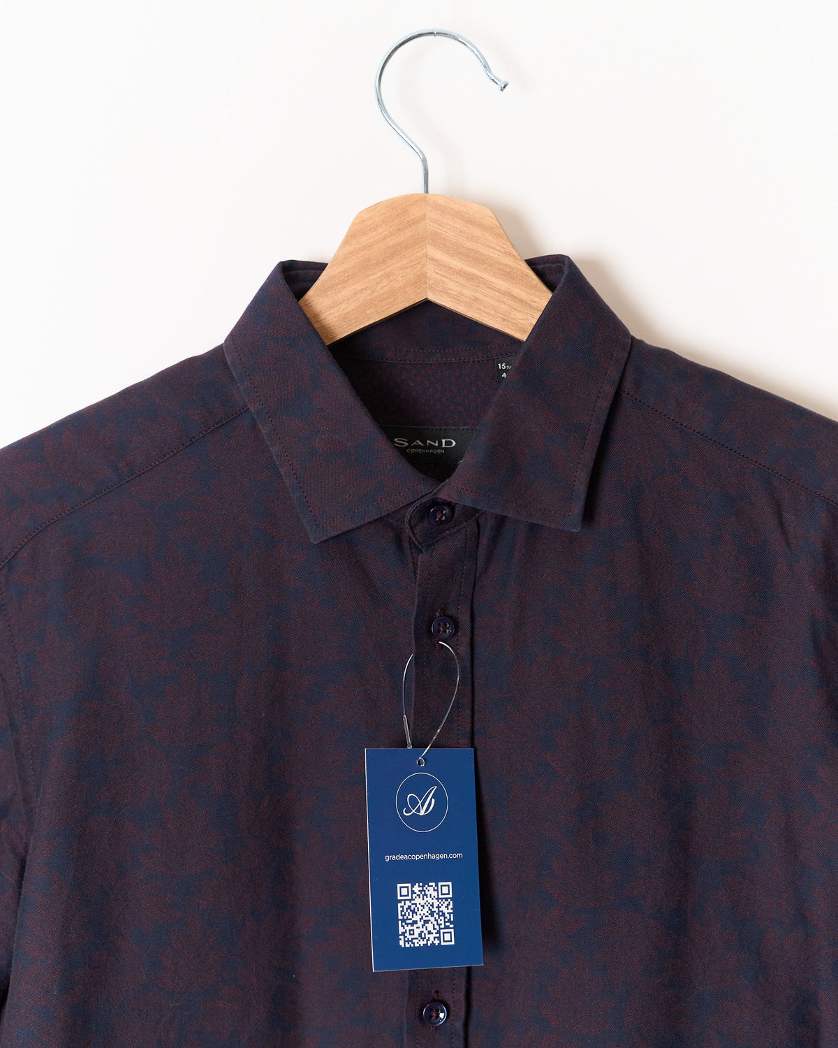 SAND Copenhagen Burgundy Navy Floral Cotton Shirt