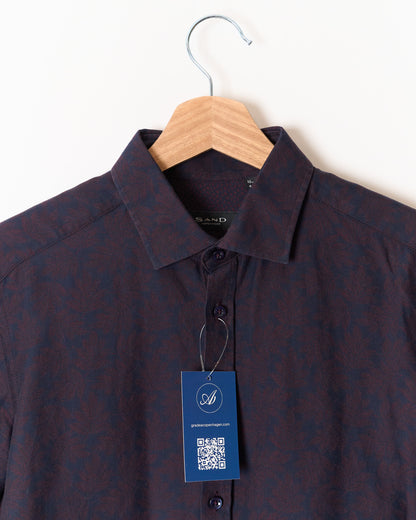 SAND Copenhagen Burgundy Navy Floral Cotton Shirt