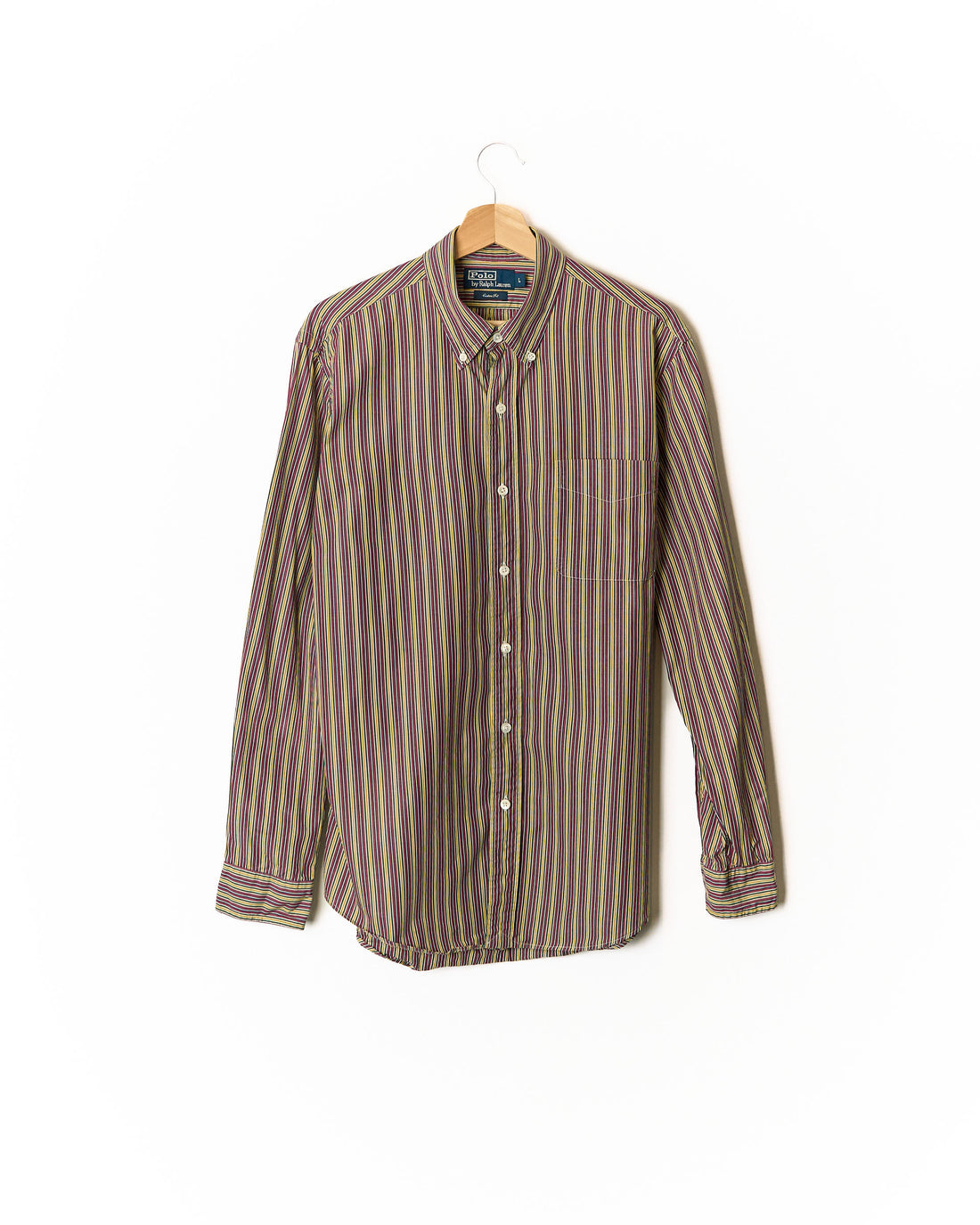 Polo Ralph Lauren Red, Yellow and Green Striped Custom Fit Button Down Cotton Shirt