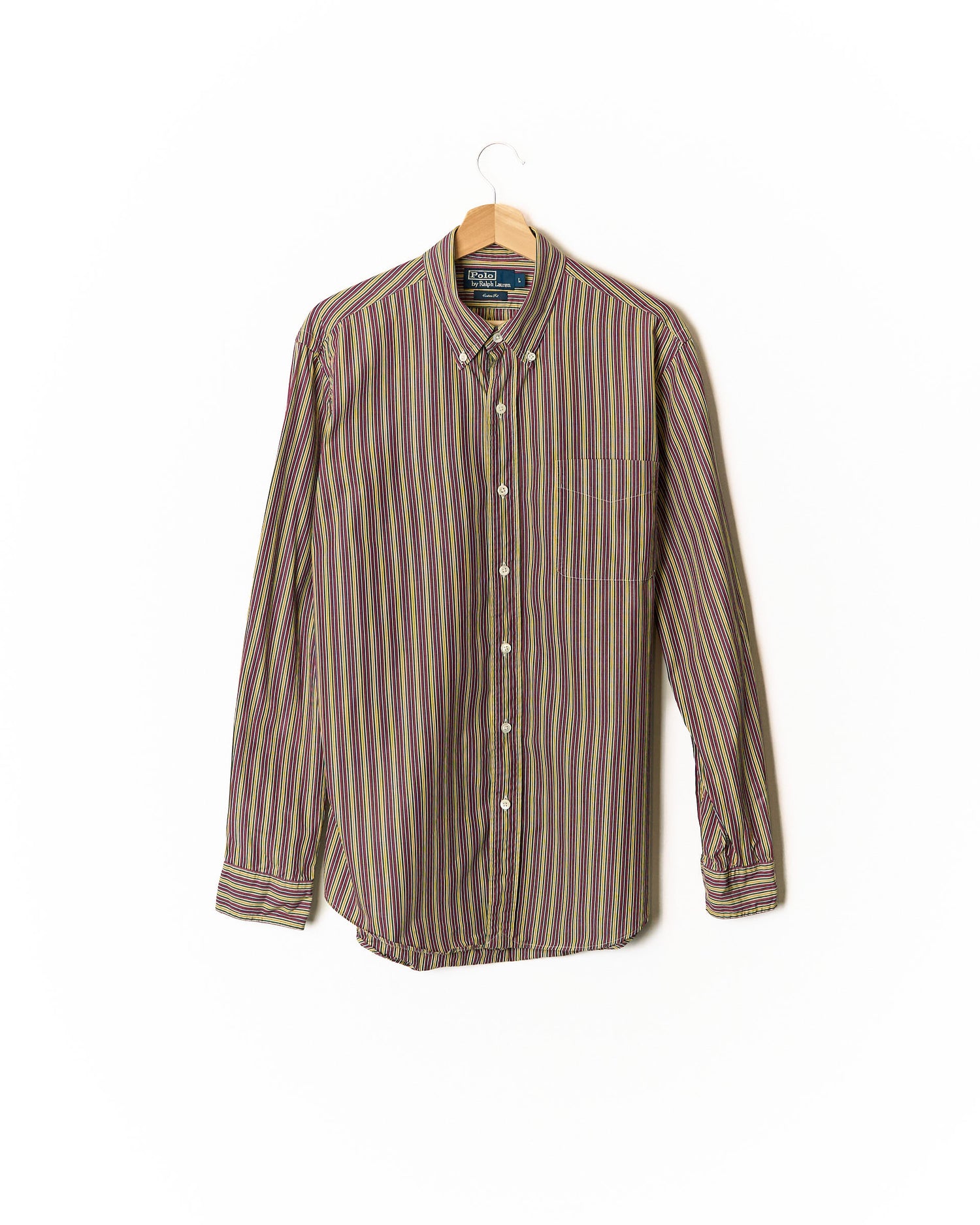 Polo Ralph Lauren Red, Yellow and Green Striped Custom Fit Button Down Cotton Shirt