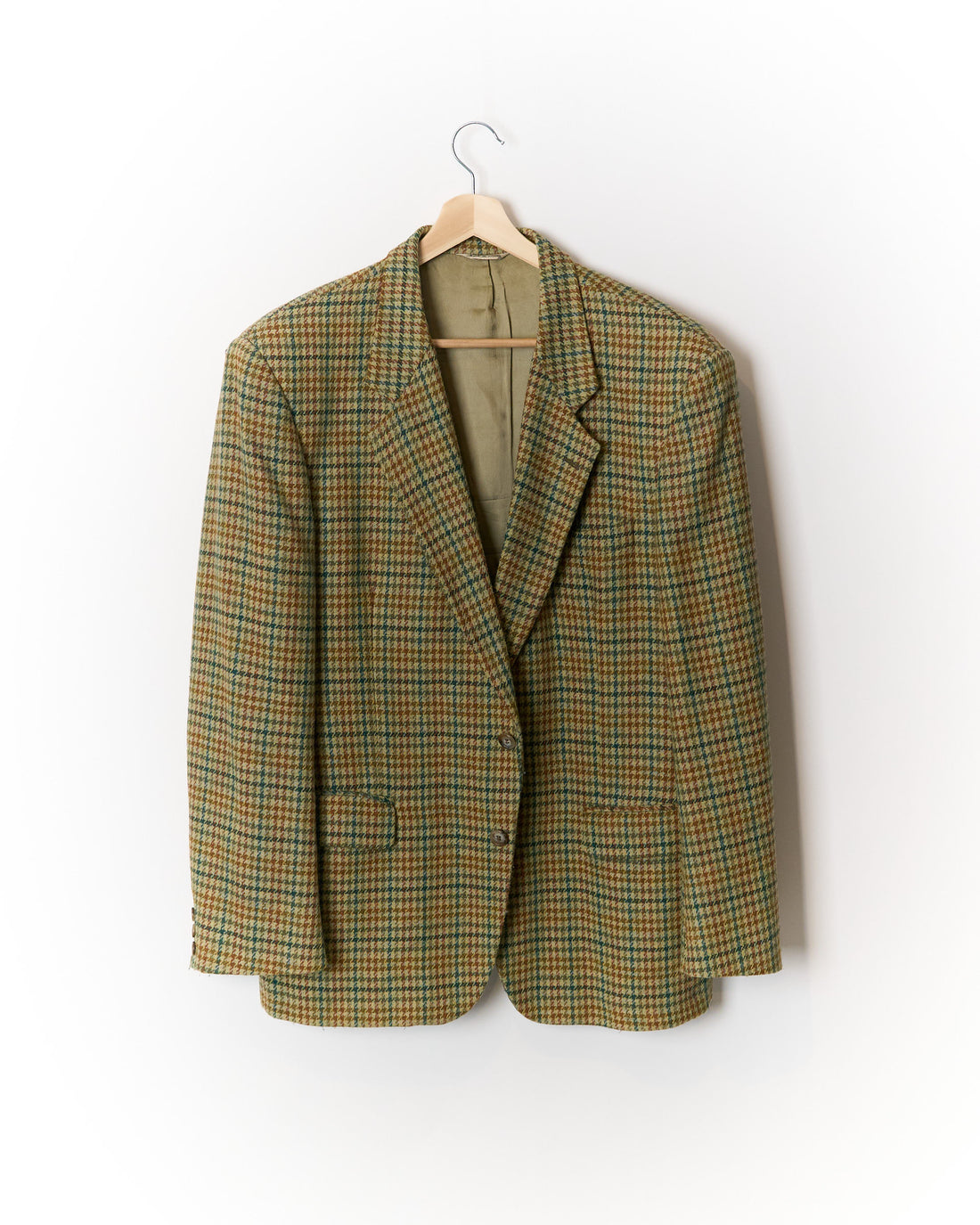 Perry Hills Beige, Green and Light Red Houndstooth Cashmere and Wool Sportjacket Blazer