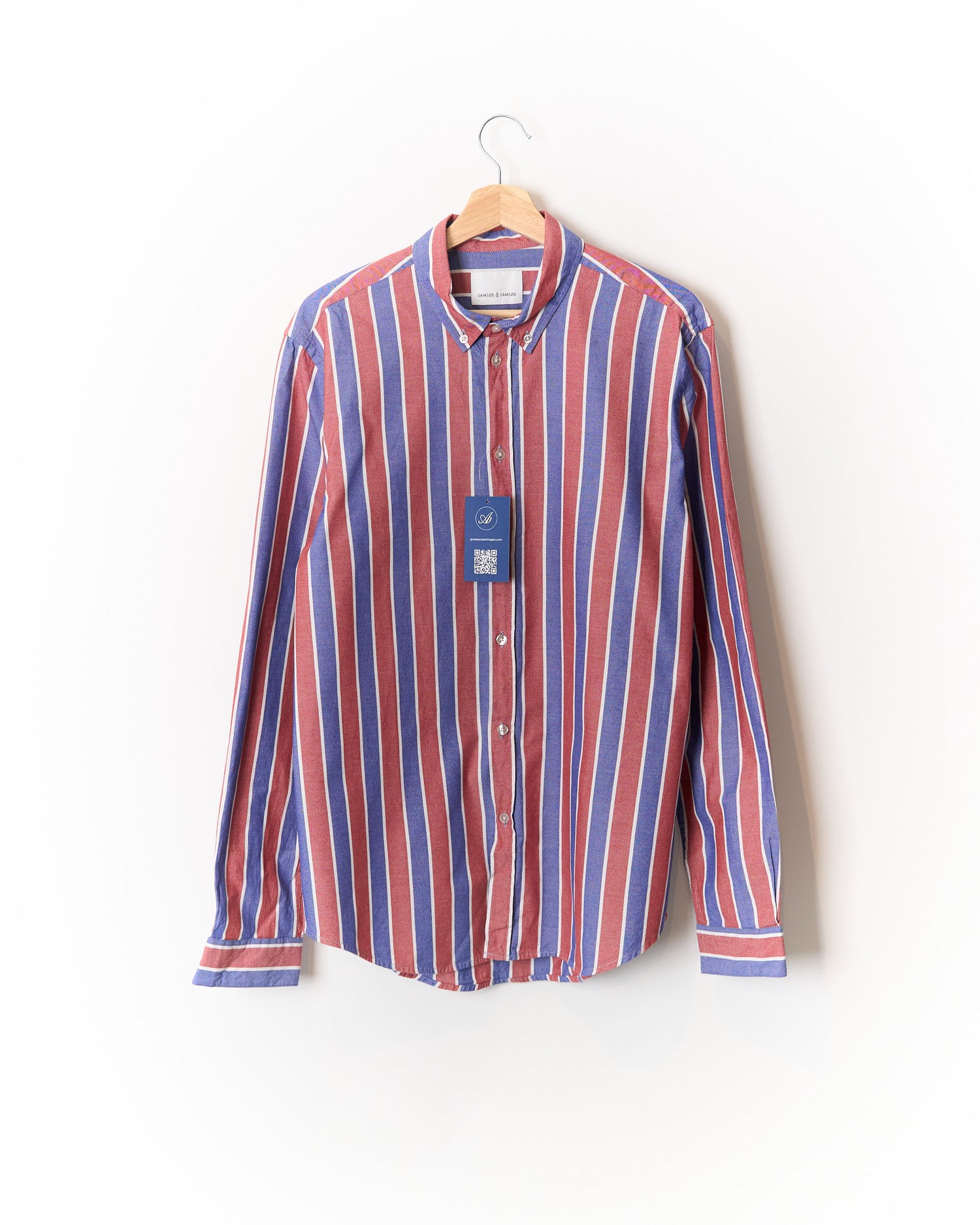 Samsøe Samsøe Red and Blue Striped Liam BX Button Down Cotton Shirt