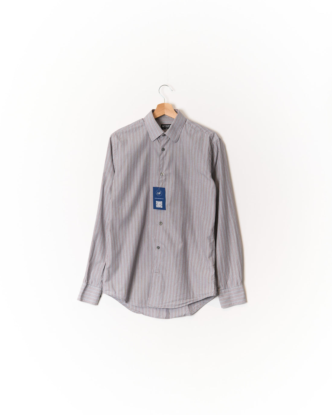 Tiger of Sweden Grey and Red Striped Slim Cotton Shirt