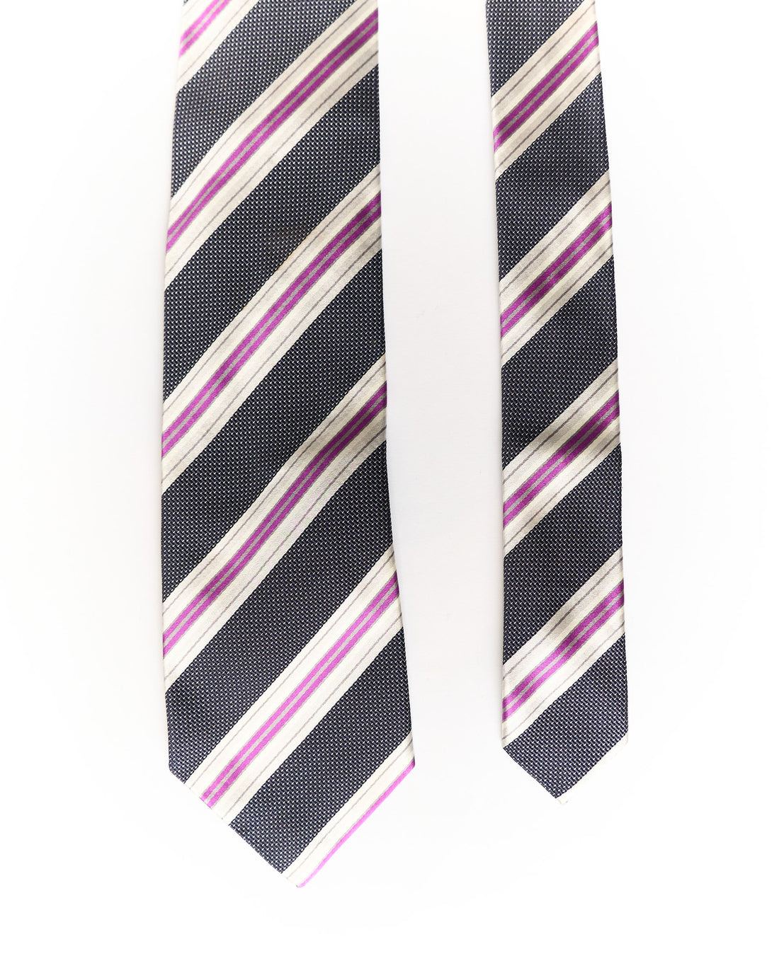 Paul Smith Grey and Purple Striped Silk and Cotton Tie