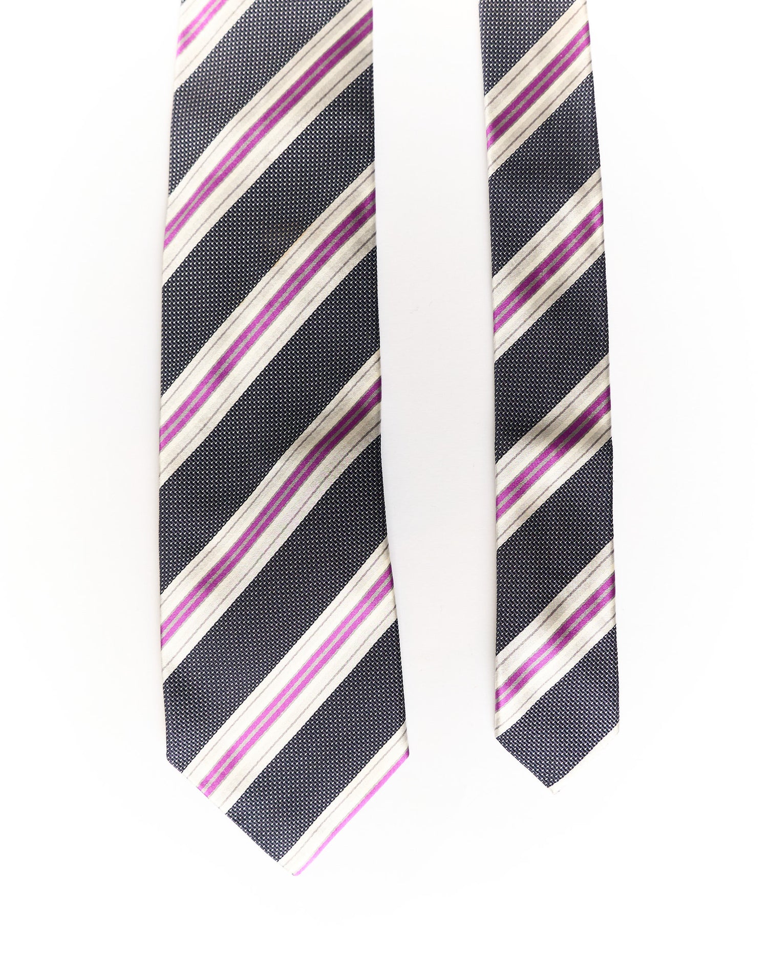 Paul Smith Grey and Purple Striped Silk and Cotton Tie