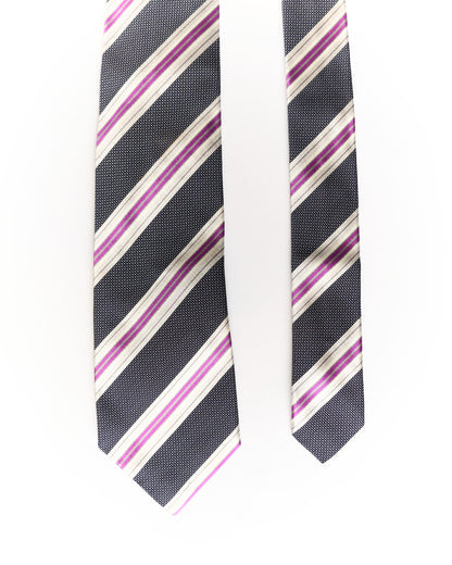 Paul Smith Grey and Purple Striped Silk and Cotton Tie