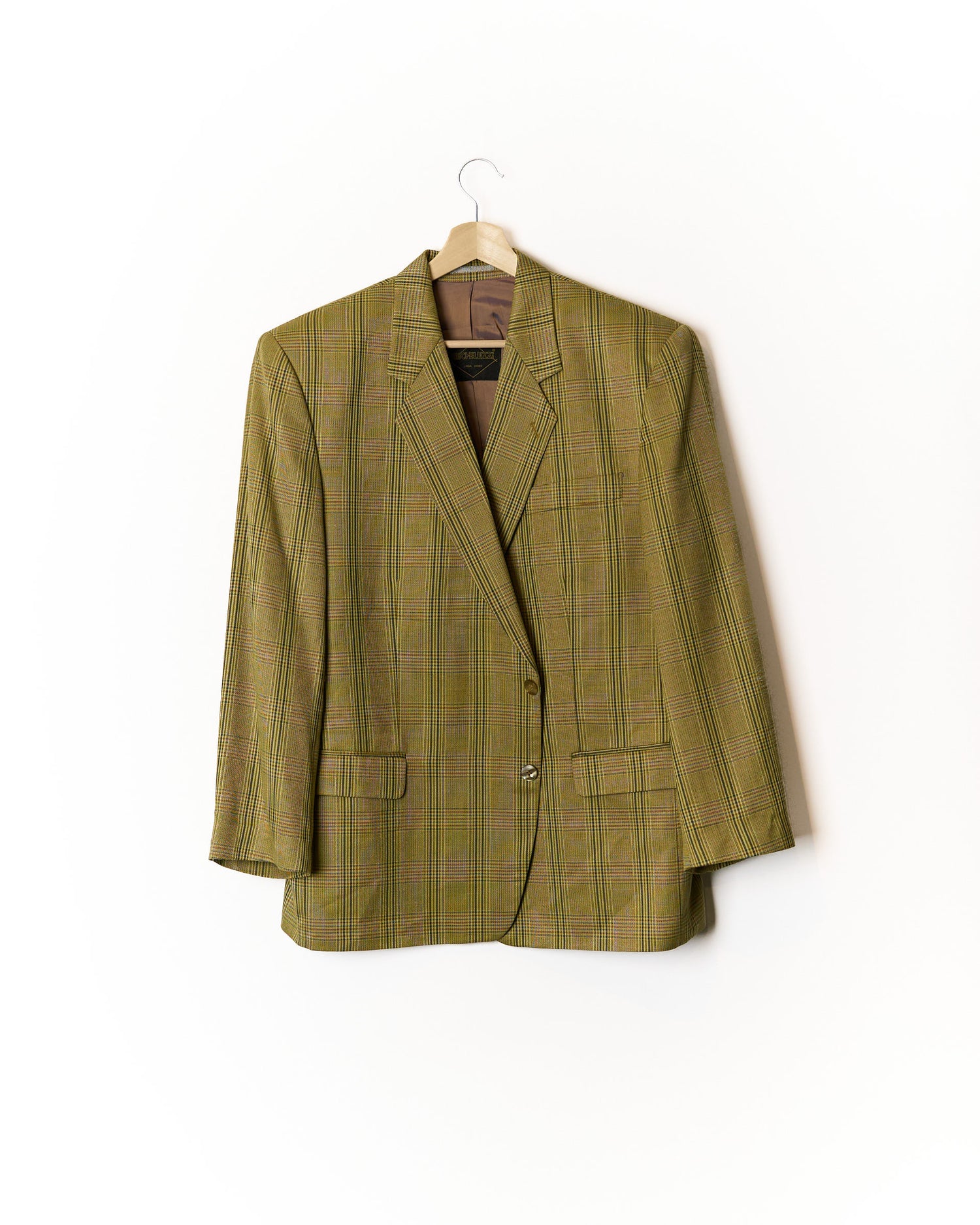 Micheluzzi Light Brown and Green Checkered Wool Sport Jacket Blazer