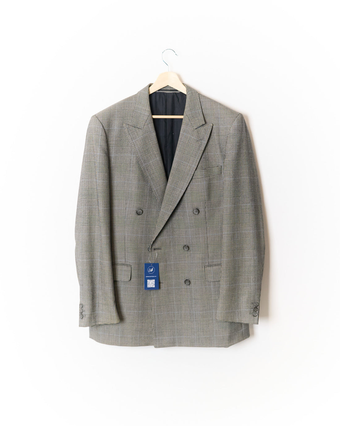 Herren Schwarz-Weiß Kariert Zweireihig Sakko Wolle Blazer
