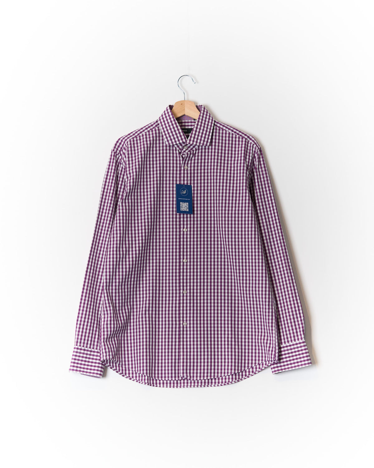 Hugo Boss Purple and White Checkered Regular Fit Cotton Shirt