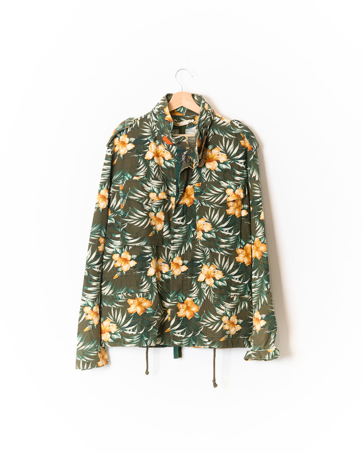 Off-White Green Floral Print Cotton Field Jacket