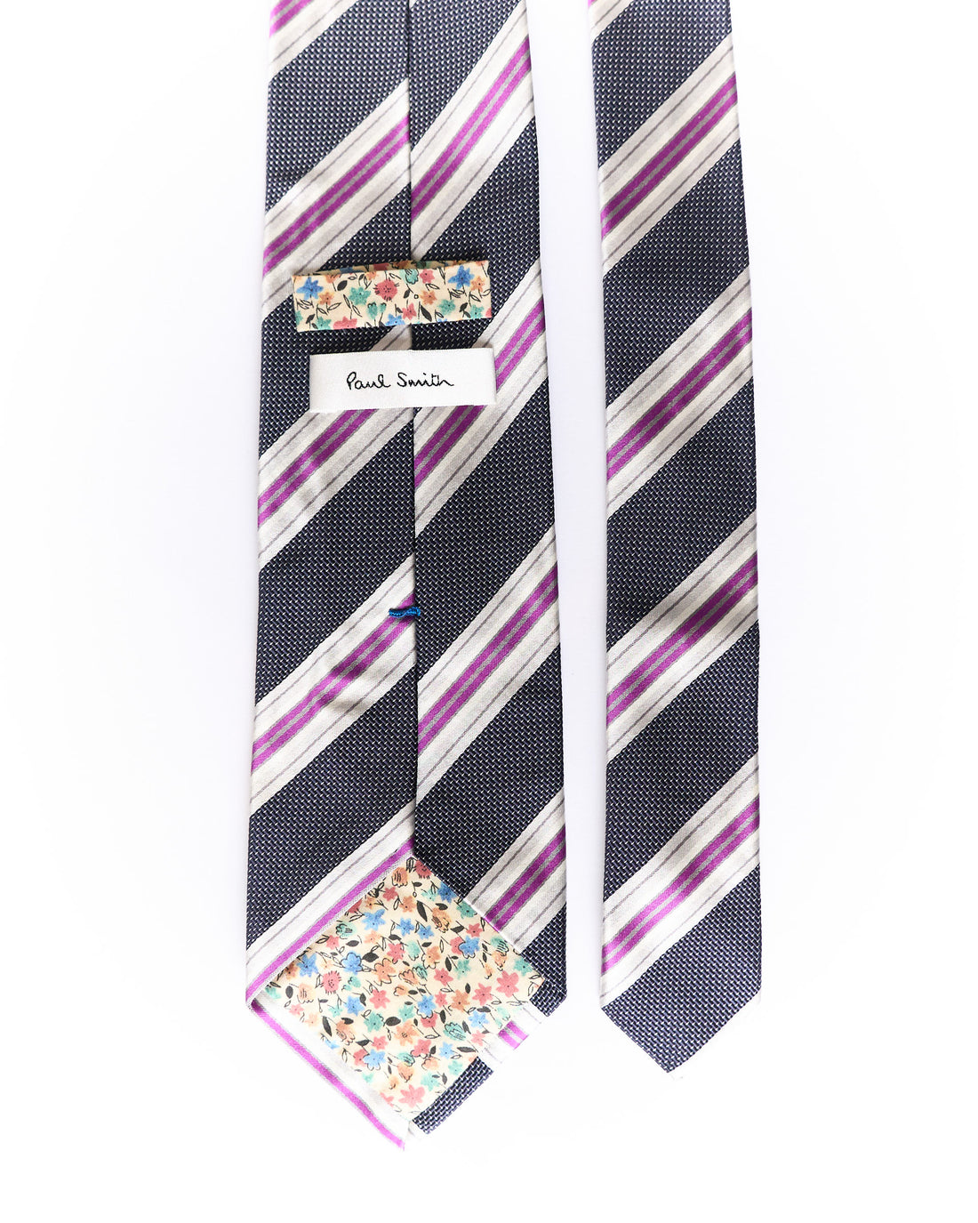 Paul Smith Grey and Purple Striped Silk and Cotton Tie