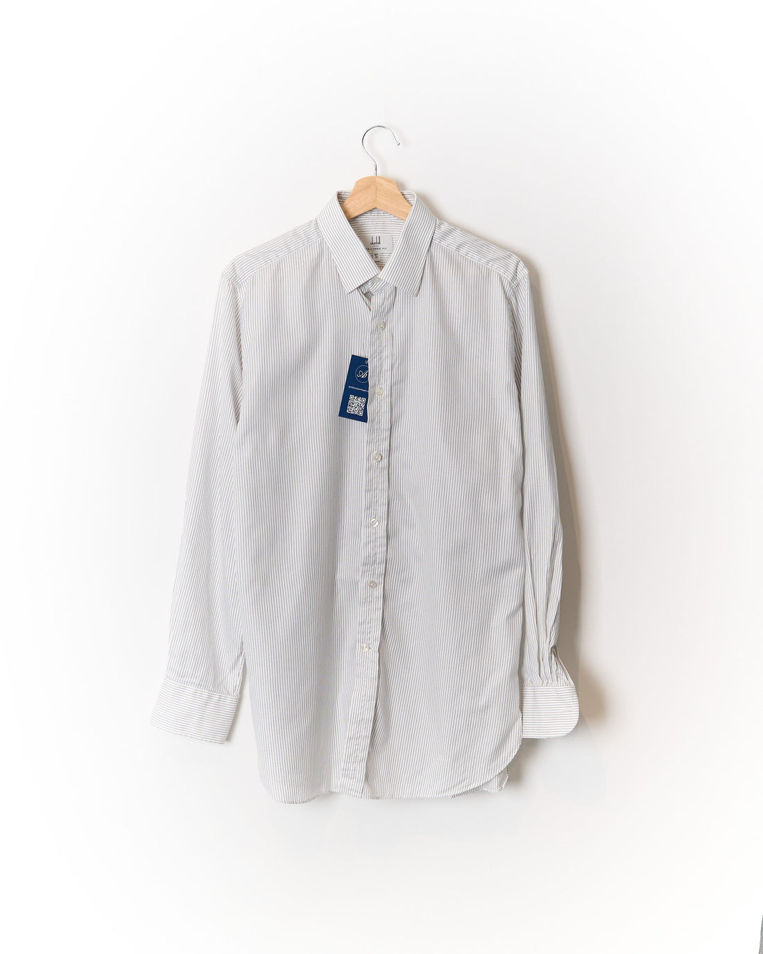 Dunhill White and Grey Striped Tailored Fit Cotton Shirt