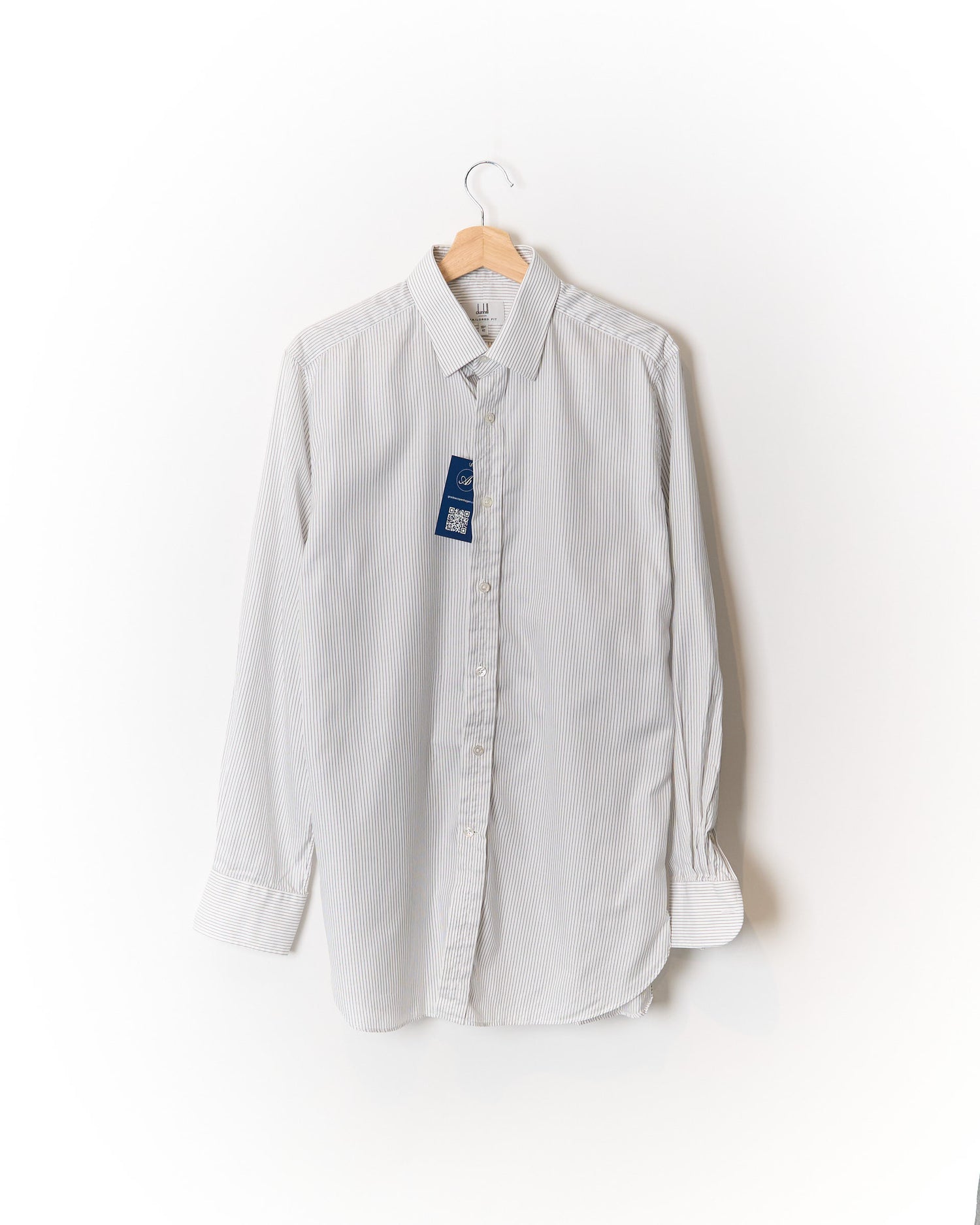 Dunhill White and Grey Striped Tailored Fit Cotton Shirt