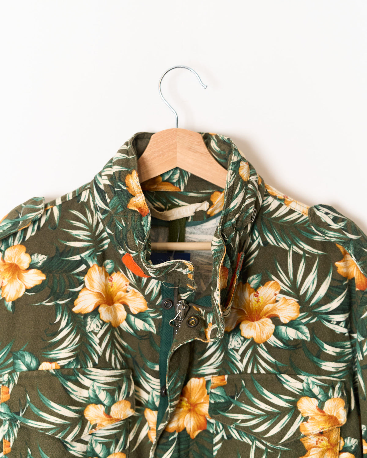 Off-White Green Floral Print Cotton Field Jacket