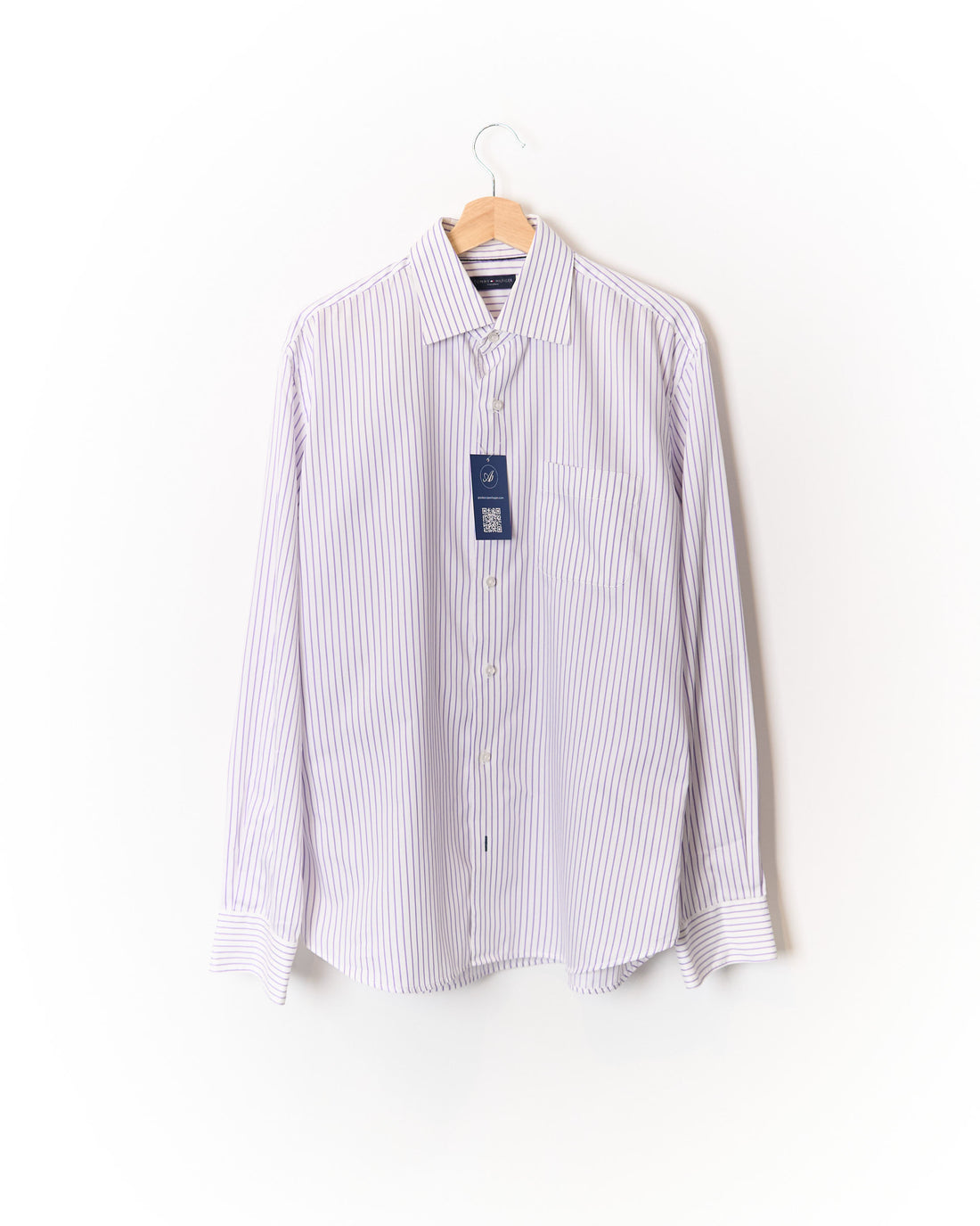 Tommy Hilfiger Tailored White and Purple Striped Cotton Shirt
