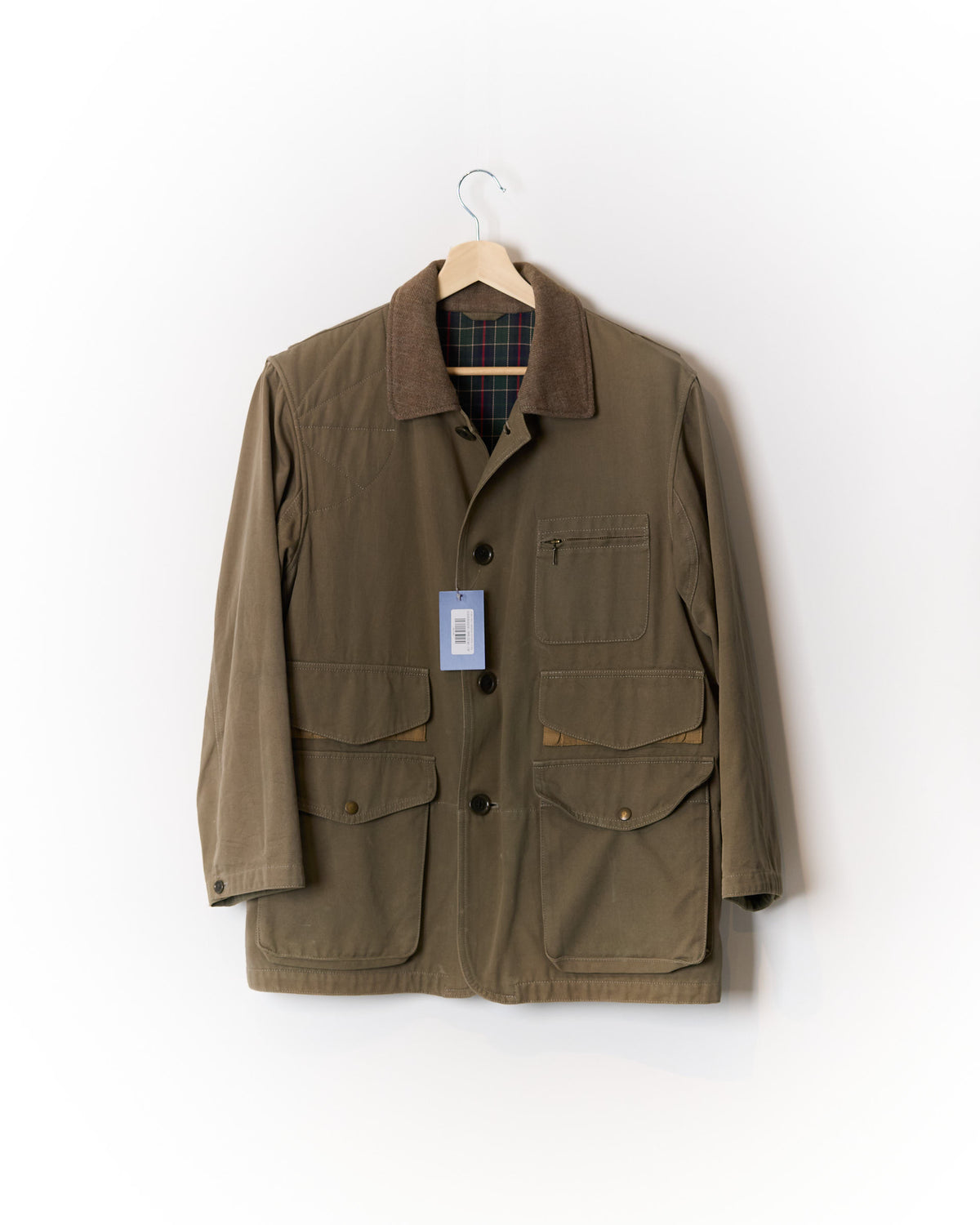 Khaki Cotton Field Jacket with Tartan Lining