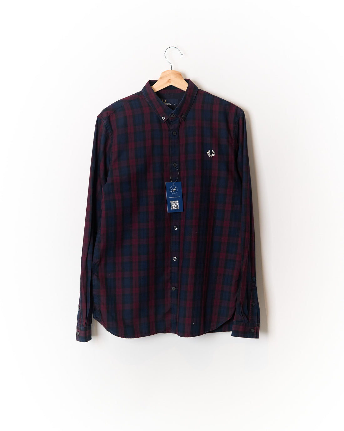 Fred Perry Dark Red and Navy Checkered Button Down Cotton Shirt