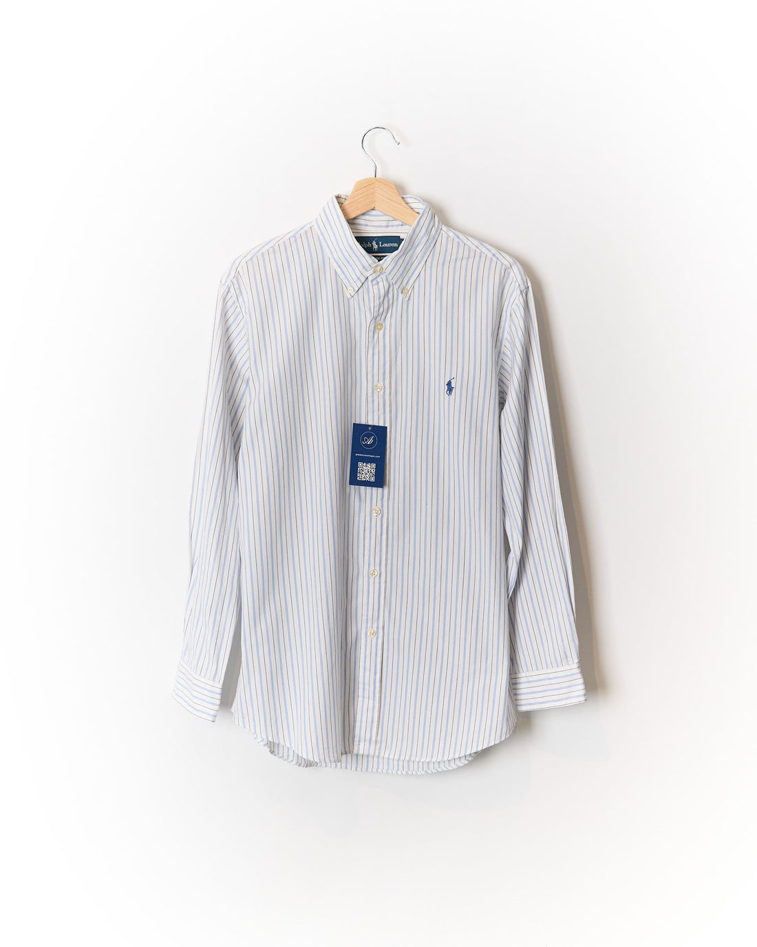 Ralph Lauren White and Blue Striped Custom Fit Button Down Cotton Shirt