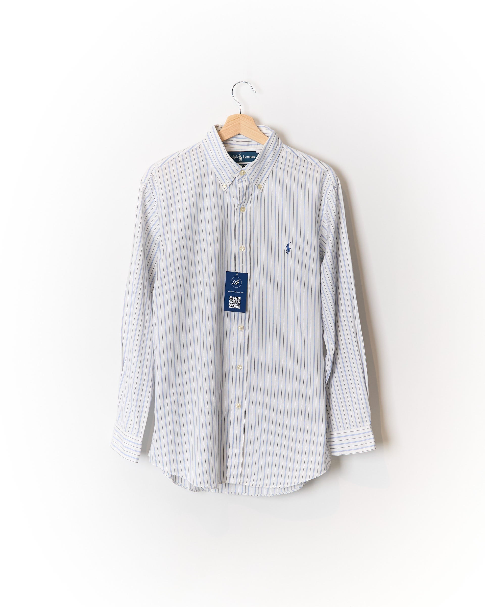 Ralph Lauren White and Blue Striped Custom Fit Button Down Cotton Shirt
