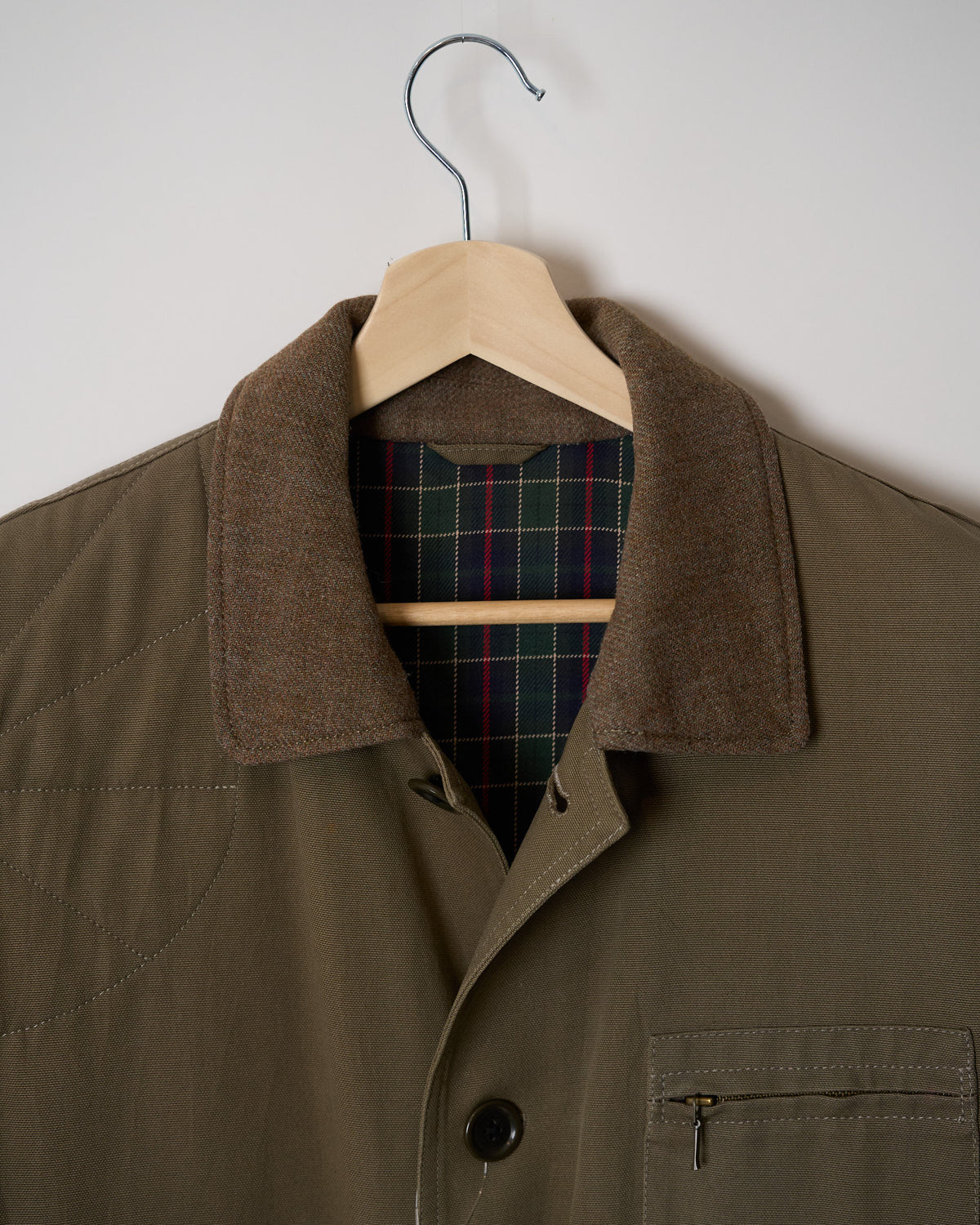 Khaki Cotton Field Jacket with Tartan Lining