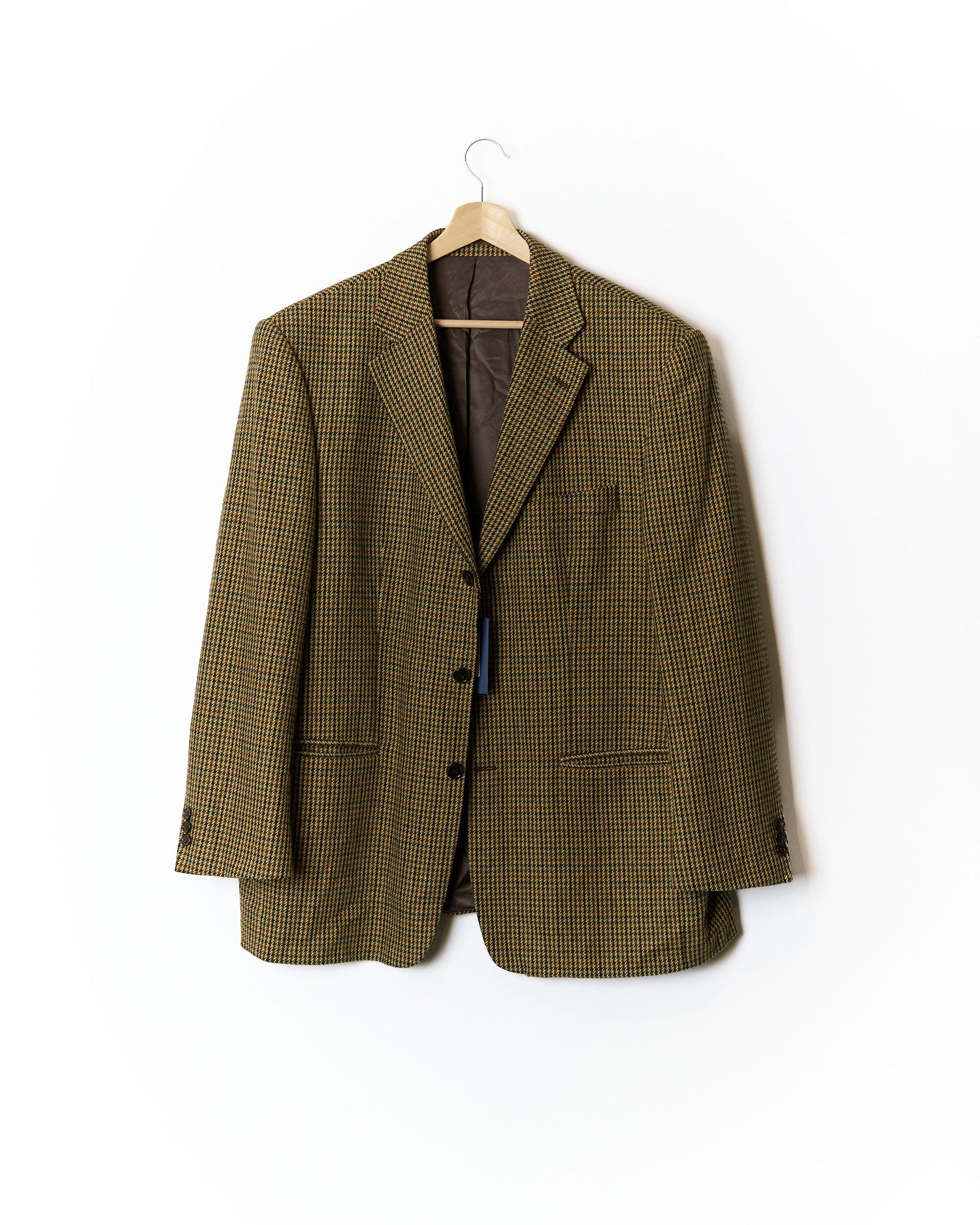 Walbusch Brown, Green and Beige Houndstooth Wool Sport Jacket Blazer
