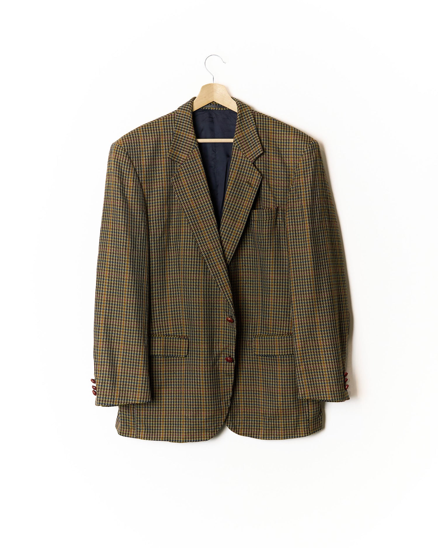 Sir Beige, Green and Navy Houndstooth Wool and Cashmere Sport Jacket Blazer