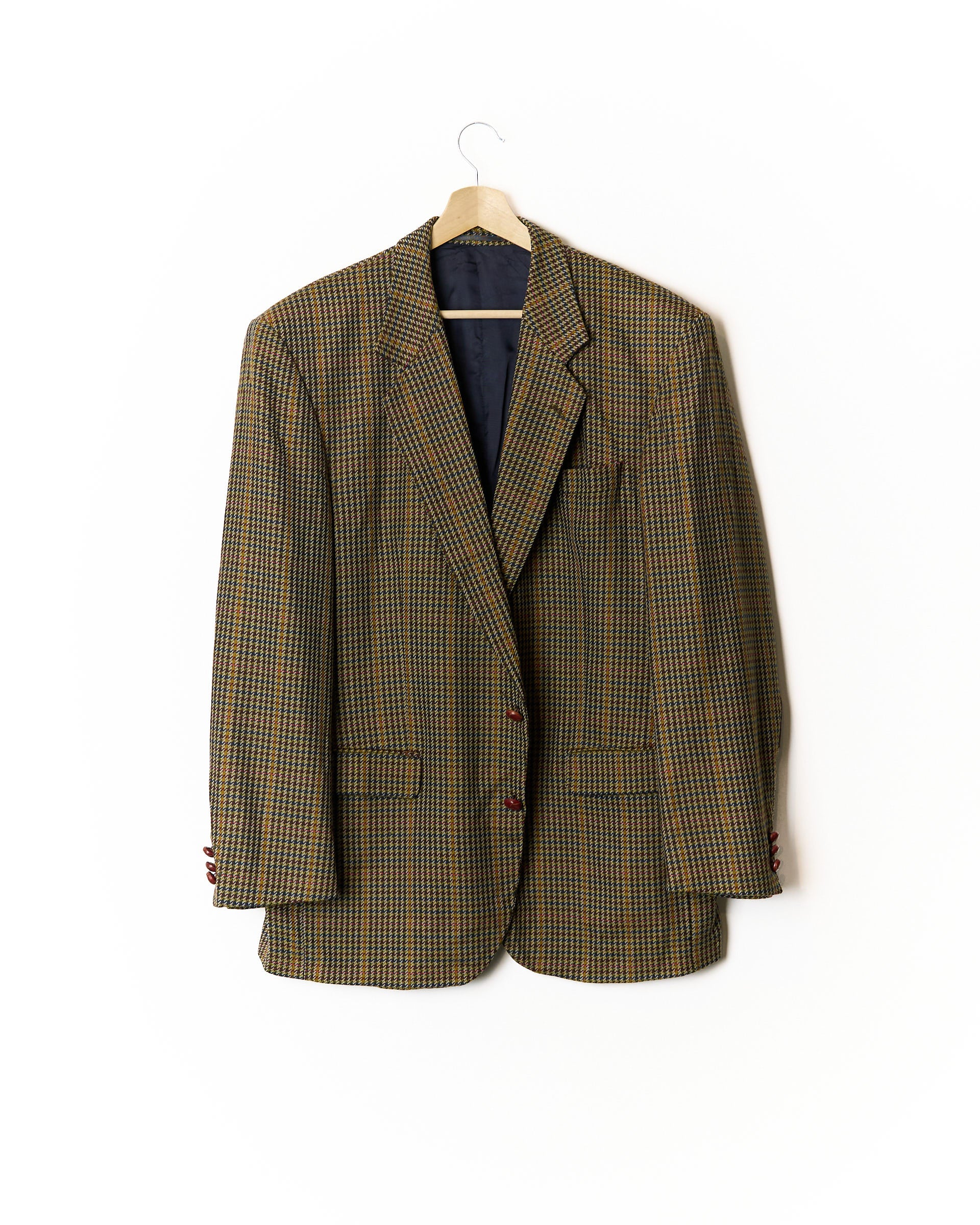 Sir Beige, Green and Navy Houndstooth Wool and Cashmere Sport Jacket Blazer