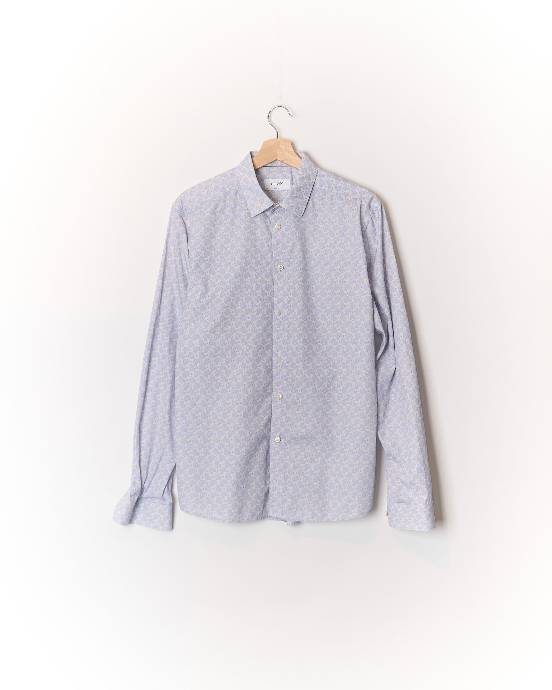 Eton Cream and Light Blue Paisley Super Slim Cotton Shirt