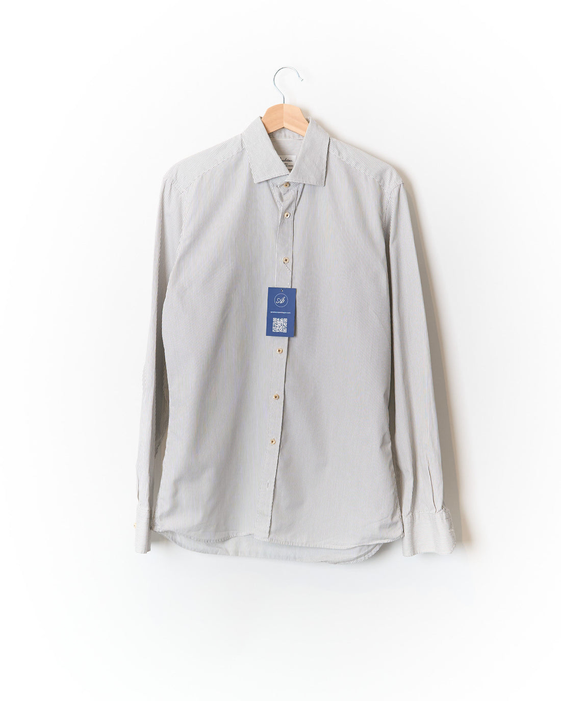 Stenströms White and Dark Grey Striped Slimline Luxury Poplin 100/2 Cotton Shirt