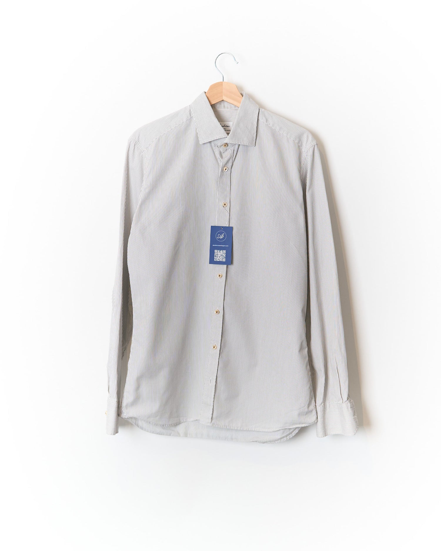 Stenströms White and Dark Grey Striped Slimline Luxury Poplin 100/2 Cotton Shirt
