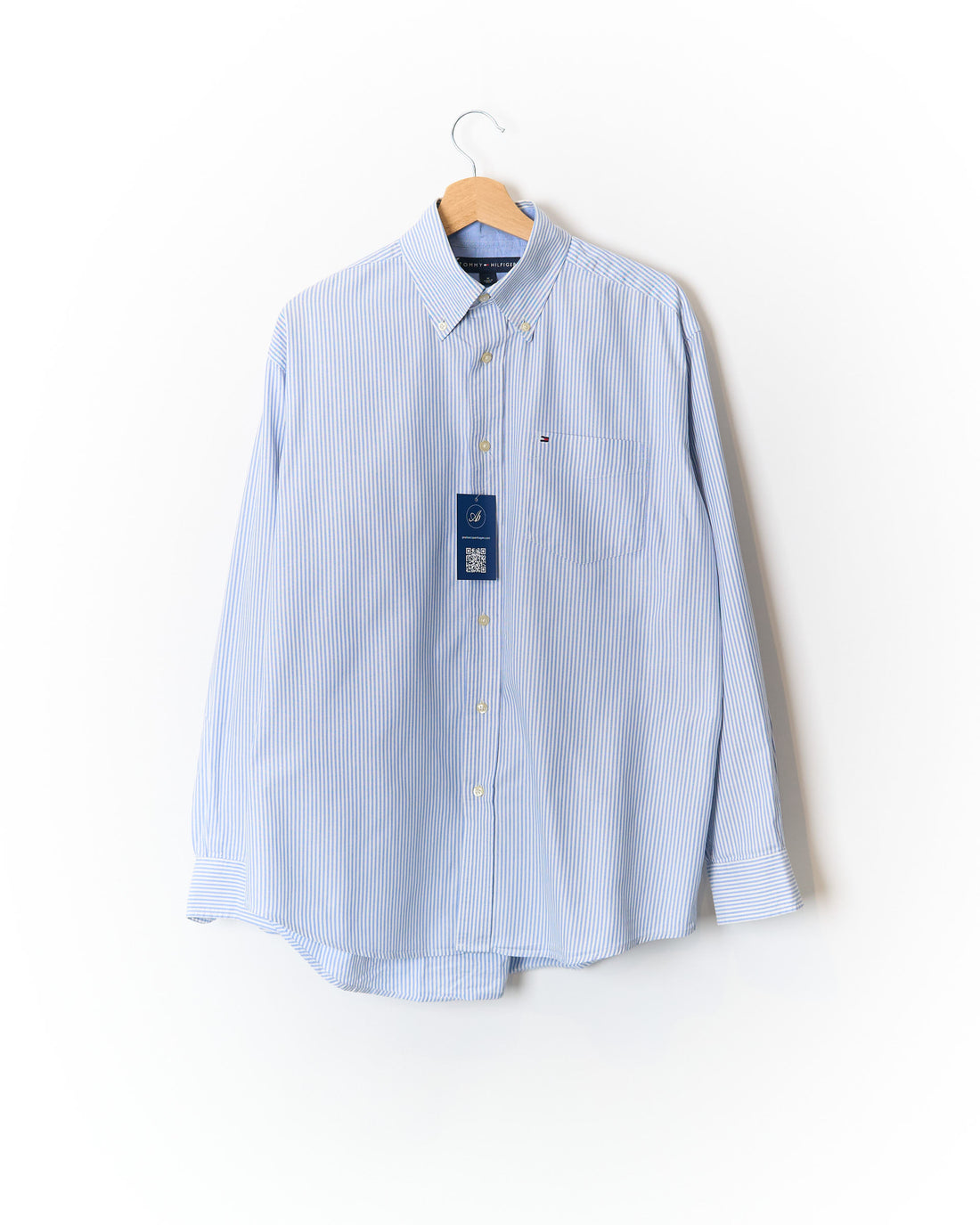 Tommy Hilfiger Light Blue and White Striped Button Down Cotton Shirt