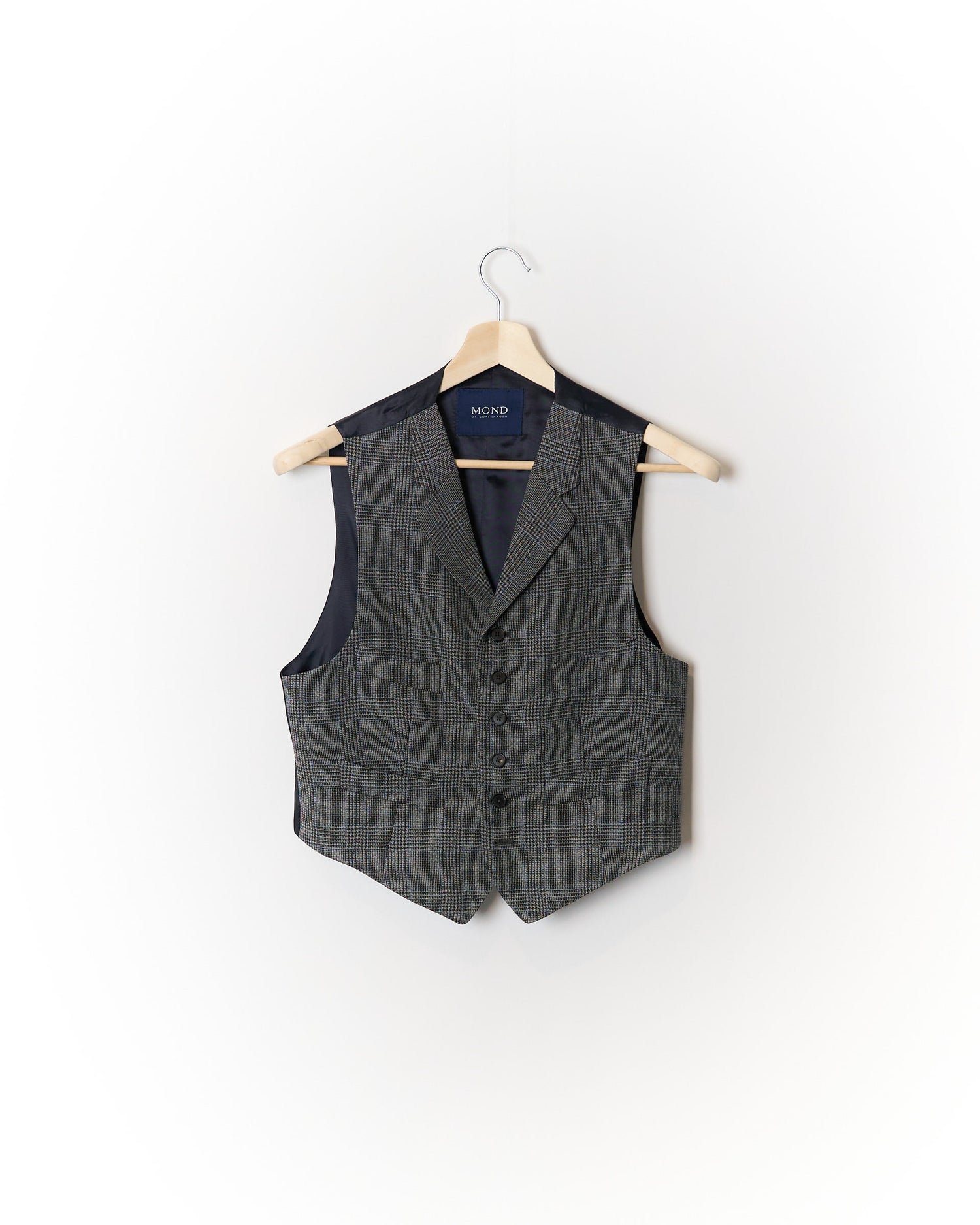 Mond Grey Checkered Wide Legs and Vest Wool Suit