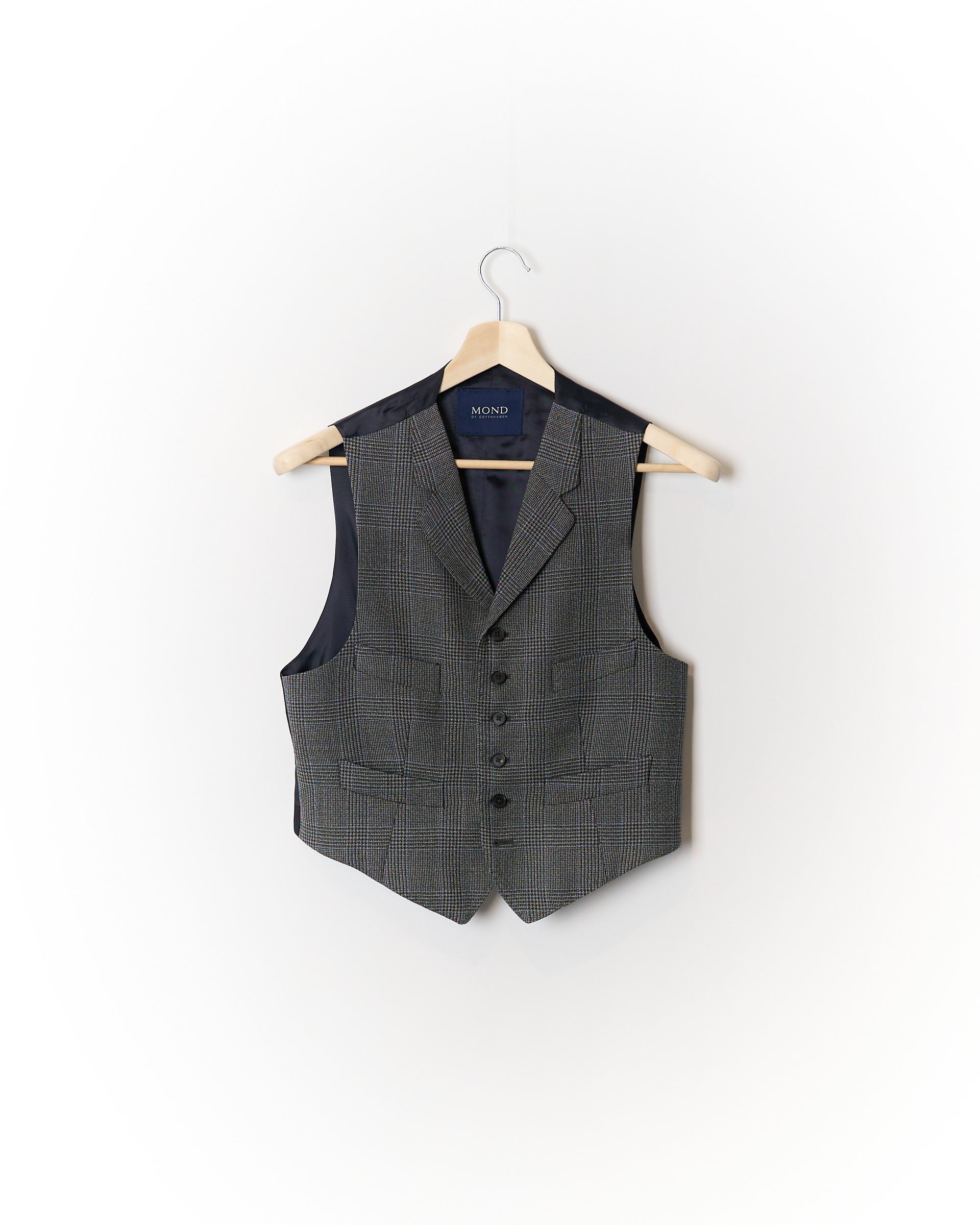 Mond Grey Checkered Wide Legs and Vest Wool Suit
