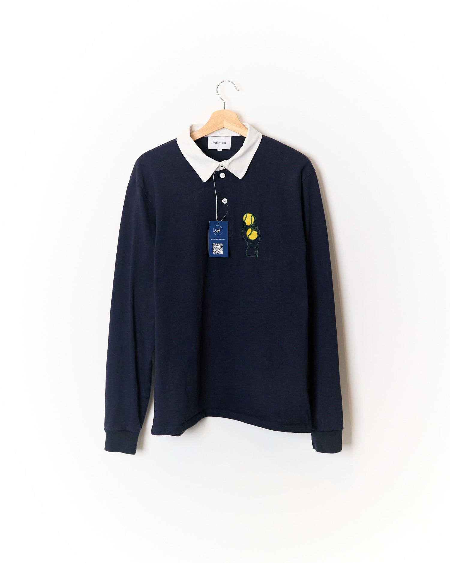 Palmes Navy Long-Sleeved White Collar Handball Rugby Organic Cotton Shirt