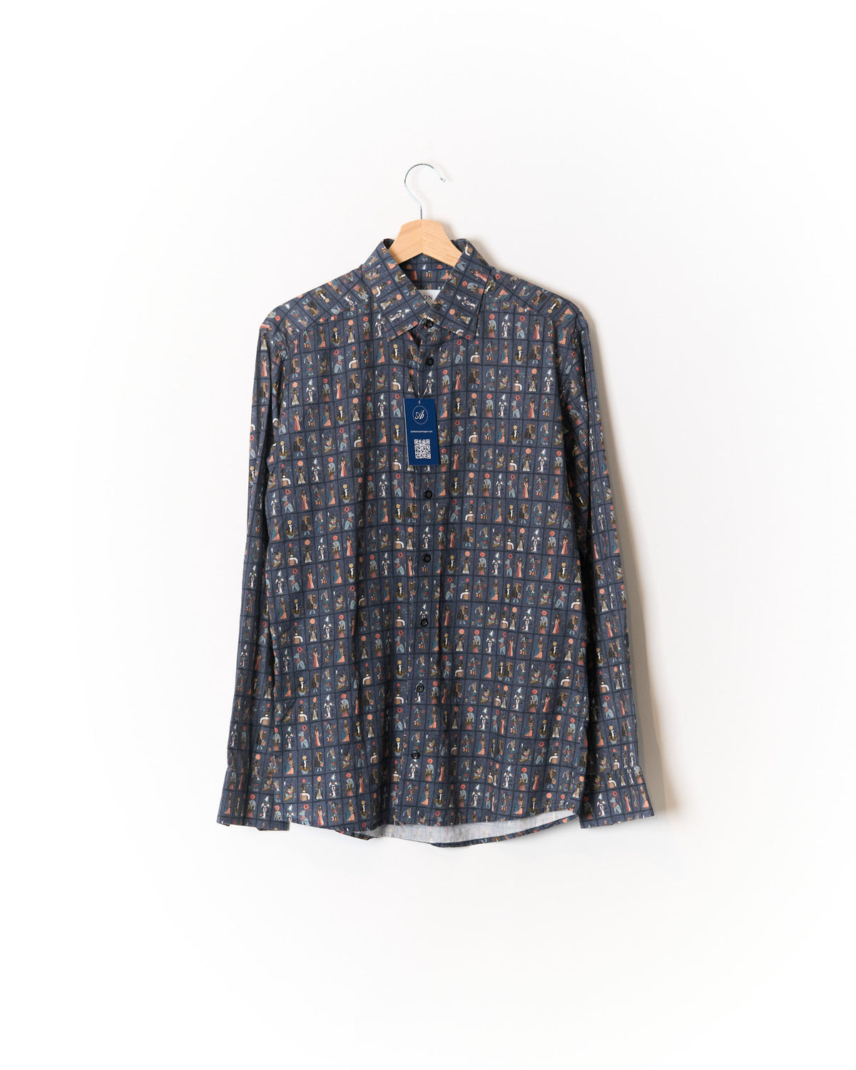 Eton Light Dark Blue Egyptian Print Slim Cotton Shirt