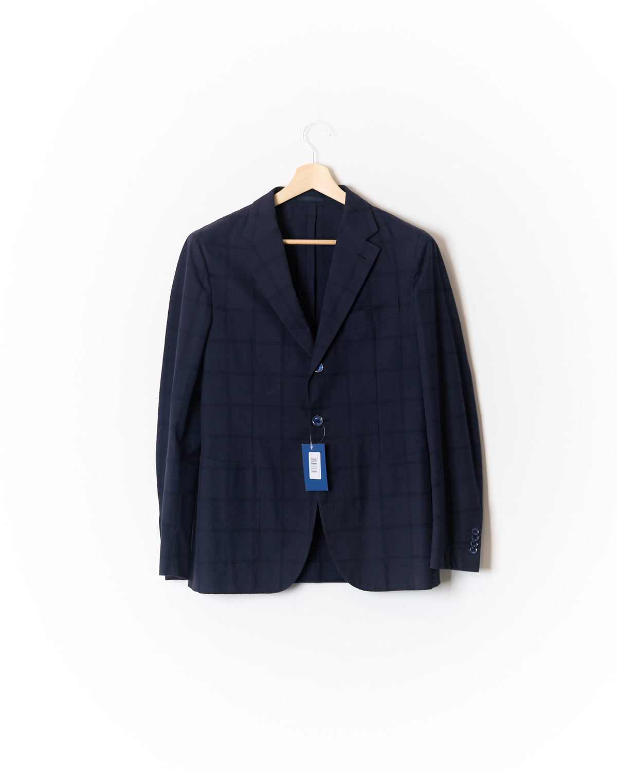 Caruso Navy Cotton Checkered Sport Jacket Cotton Blazer