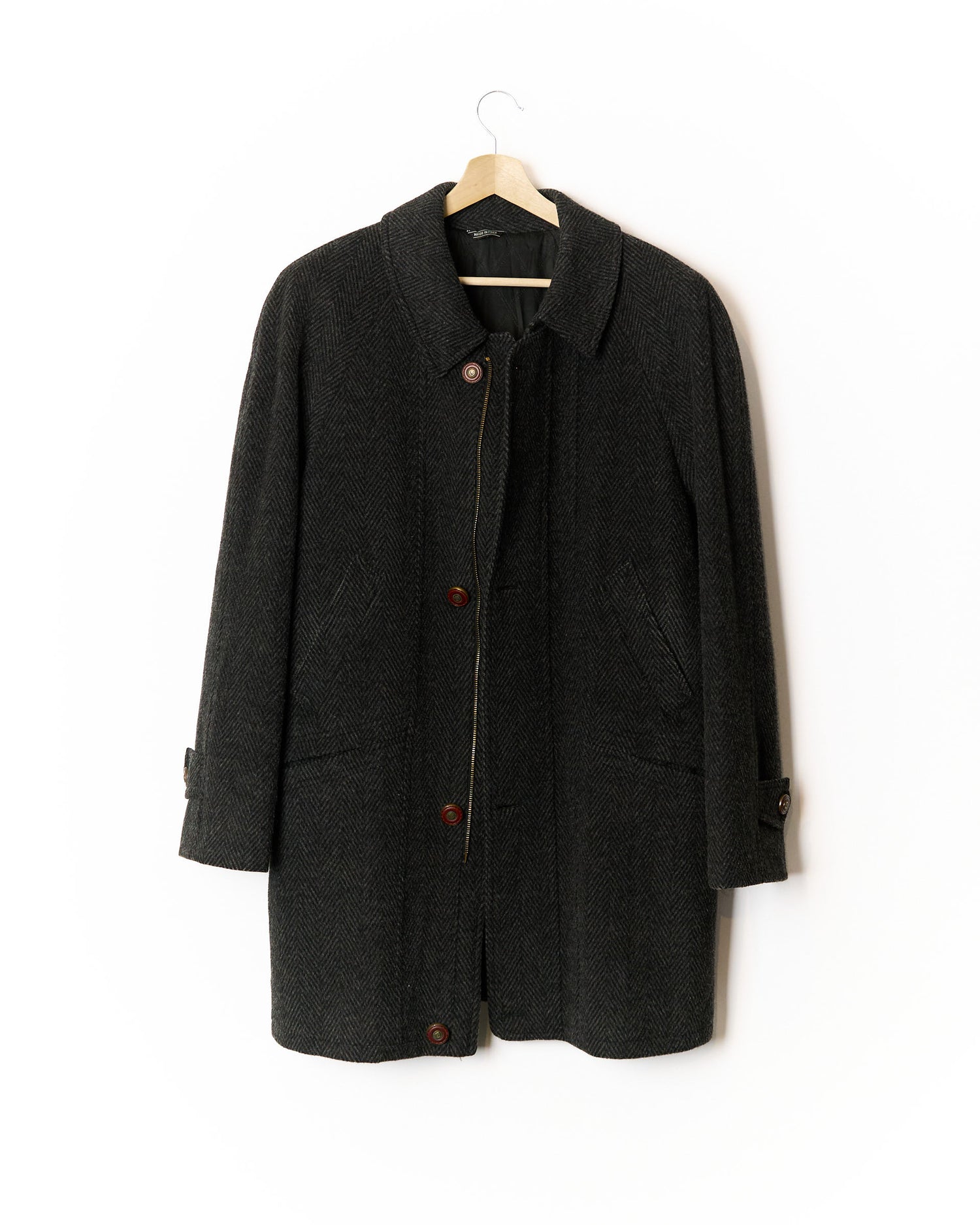 Linea Esse Dark Grey Herringbone Livorn Giaccone Uomo Wool Coat