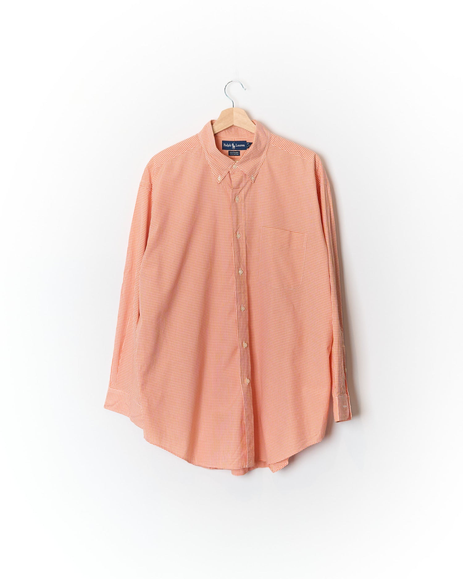 Ralph Lauren Orange and White Checkered Bertrand Button-Down Cotton Shirt