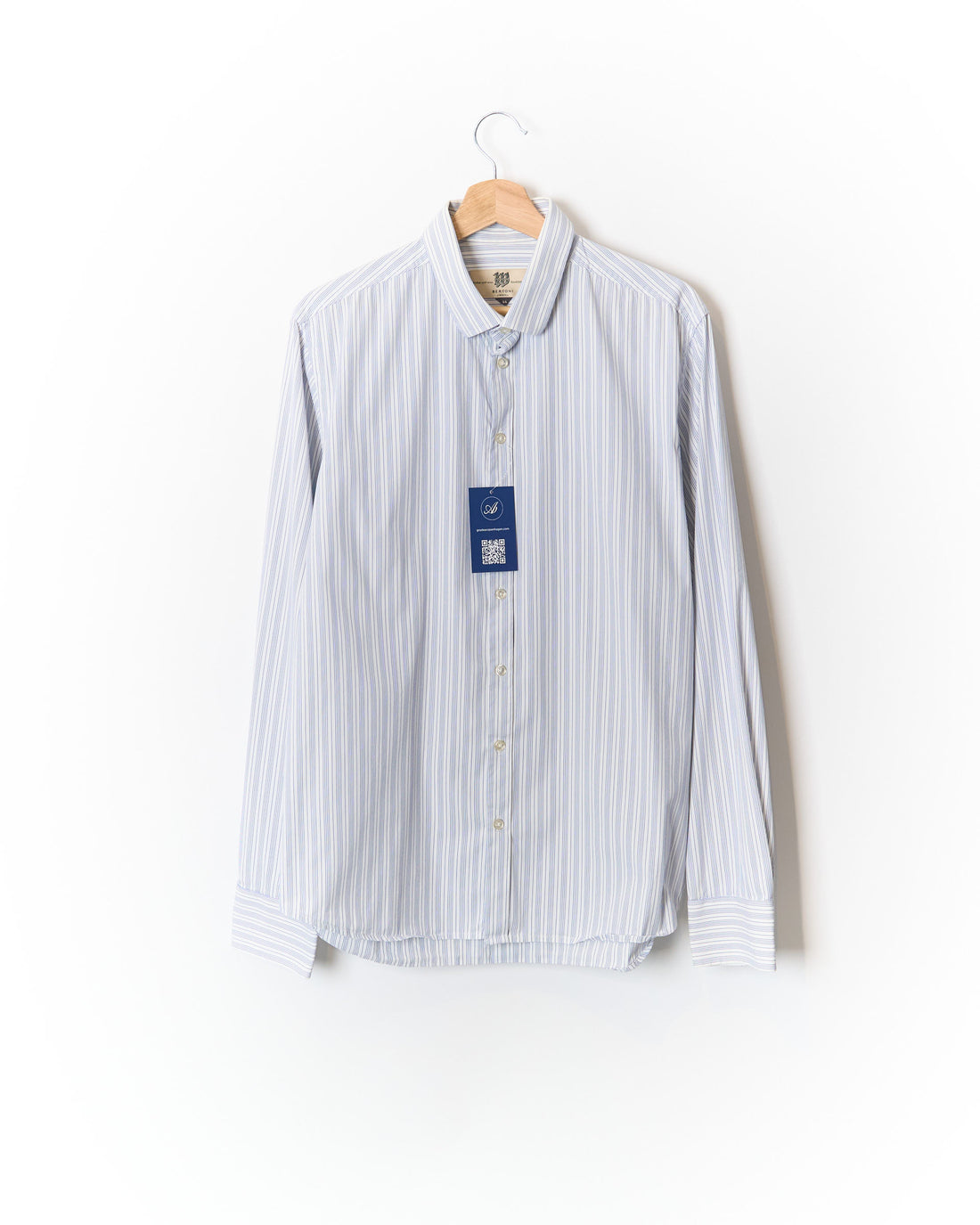 Bertoni White and Light Blue Striped Easy Care Cotton Shirt