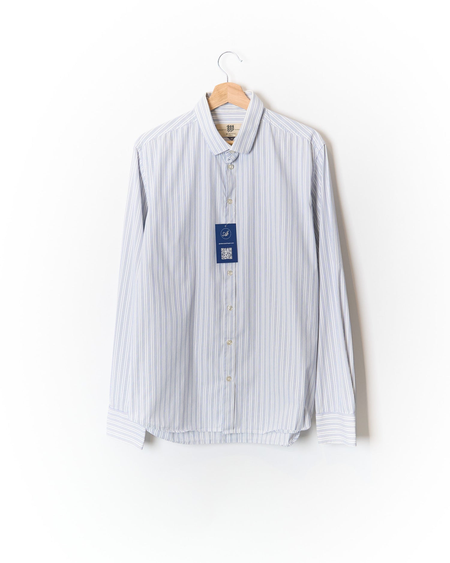 Bertoni White and Light Blue Striped Easy Care Cotton Shirt