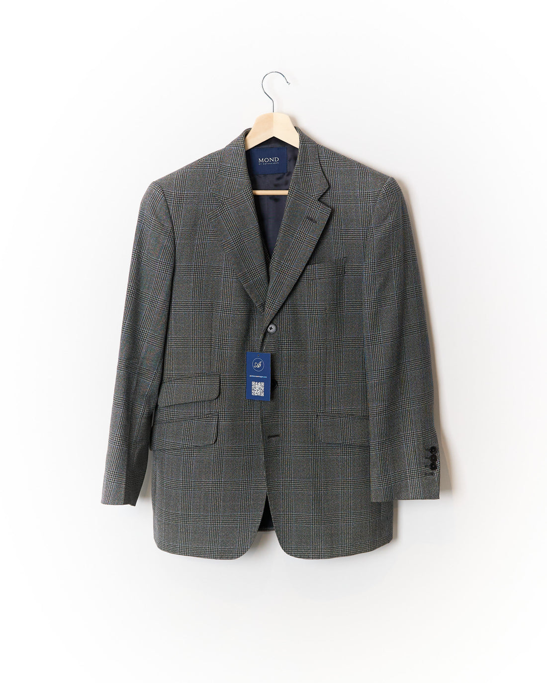 Mond Grey Checkered Wide Legs and Vest Wool Suit