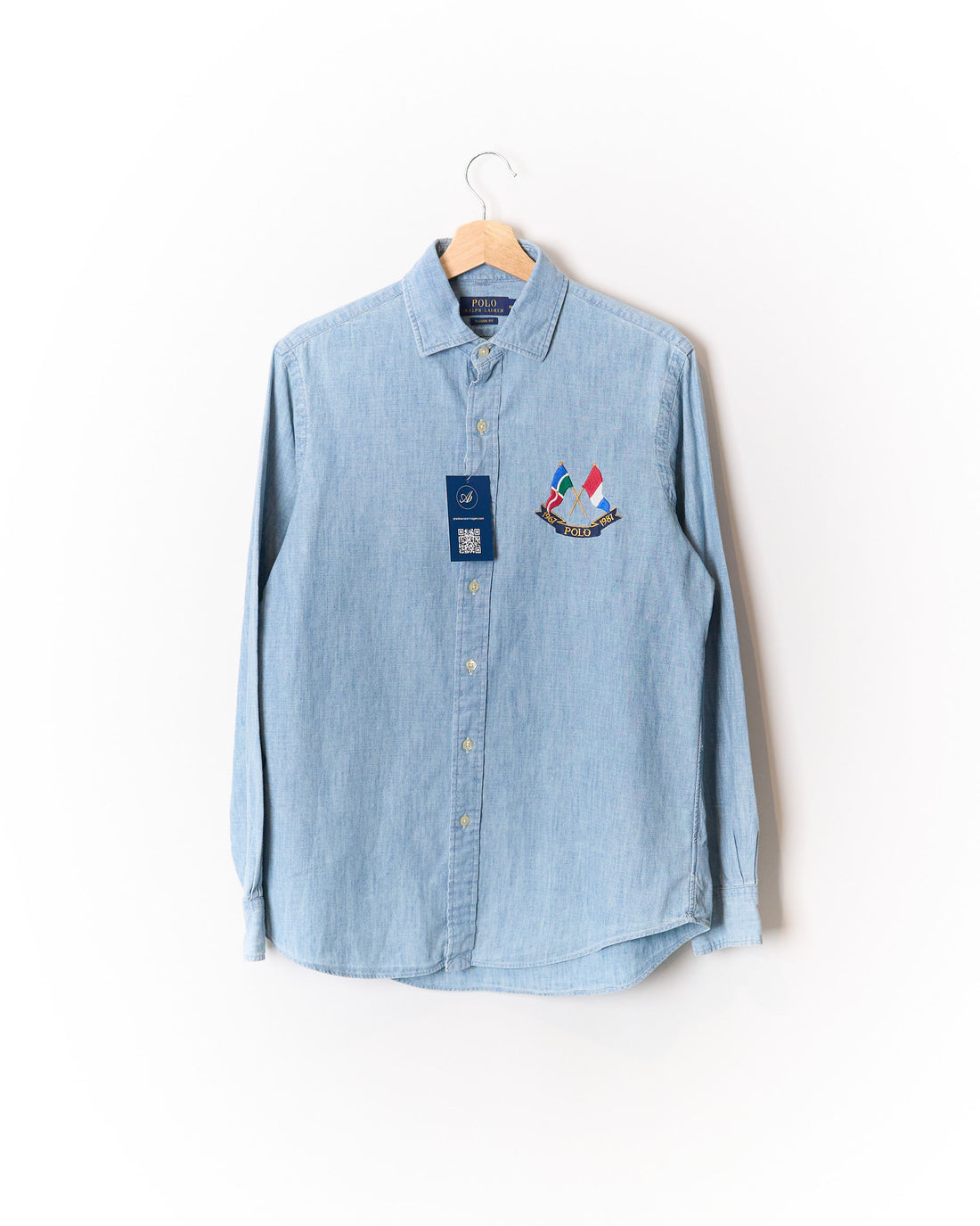 Polo Ralph Lauren Light Blue Classic Fit Flag Logo Cotton Shirt