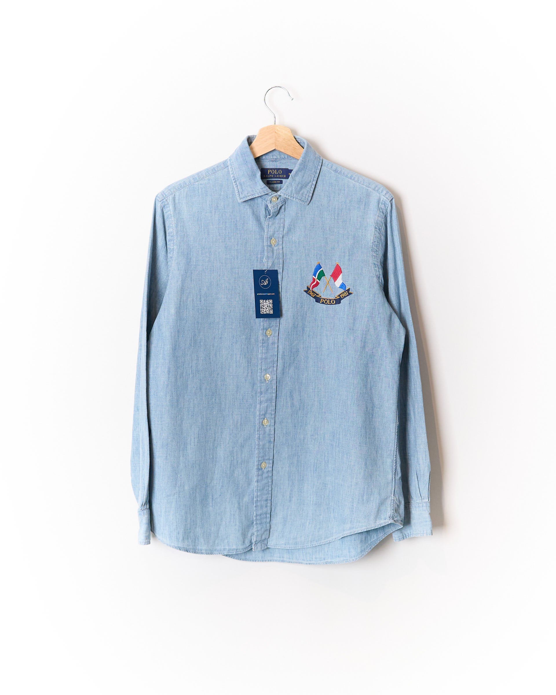 Polo Ralph Lauren Light Blue Classic Fit Flag Logo Cotton Shirt