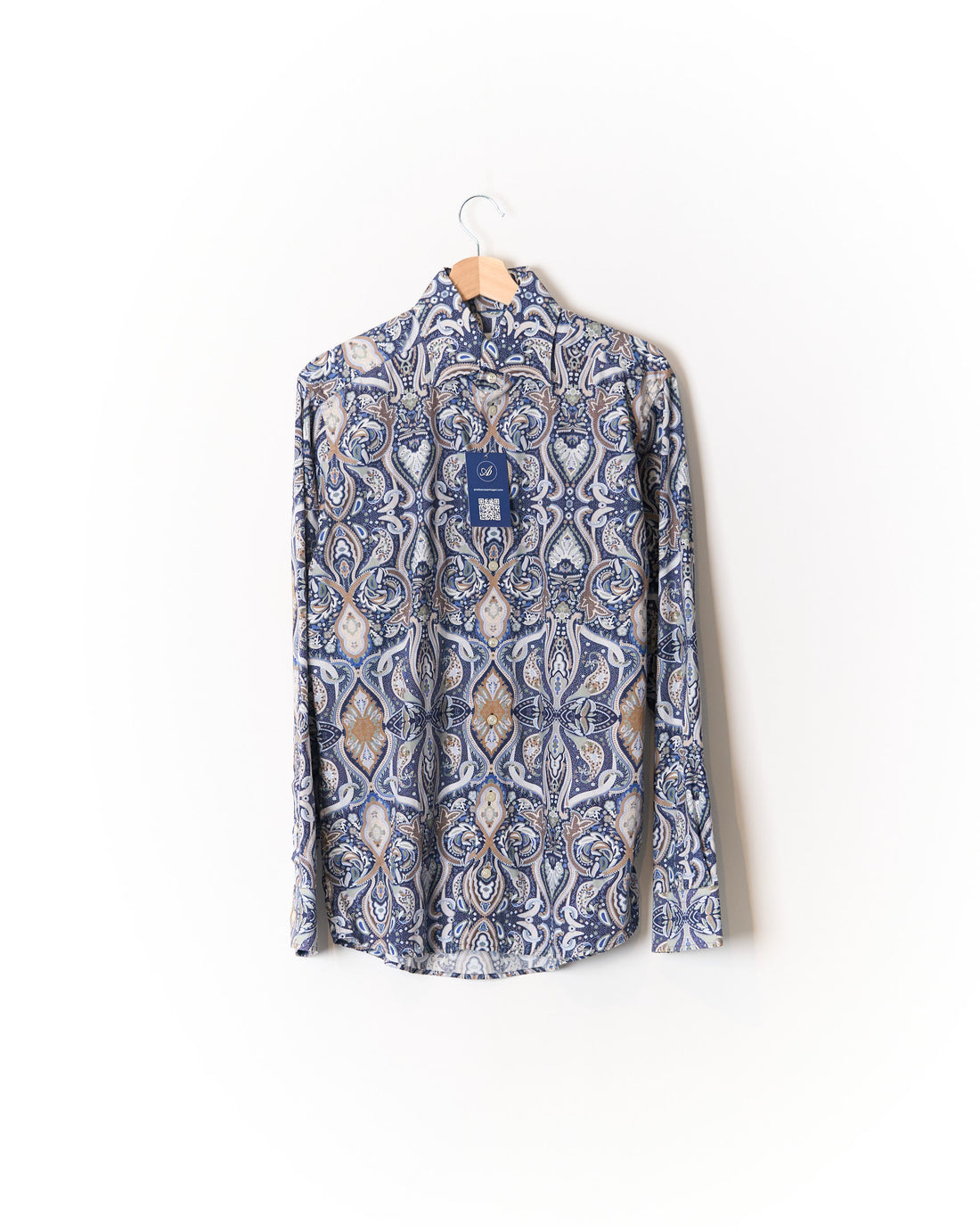Eton Blue and Brown Slim Cotton Shirt