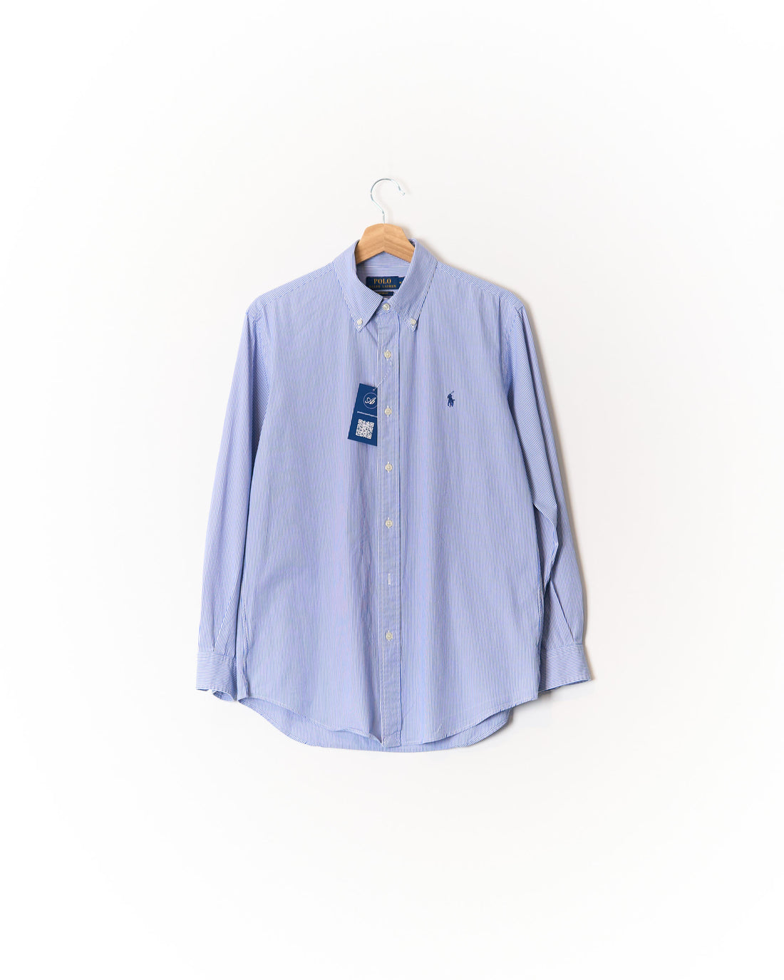 Polo Ralph Lauren Blue and White Striped Custom Fit Button Down Cotton Shirt