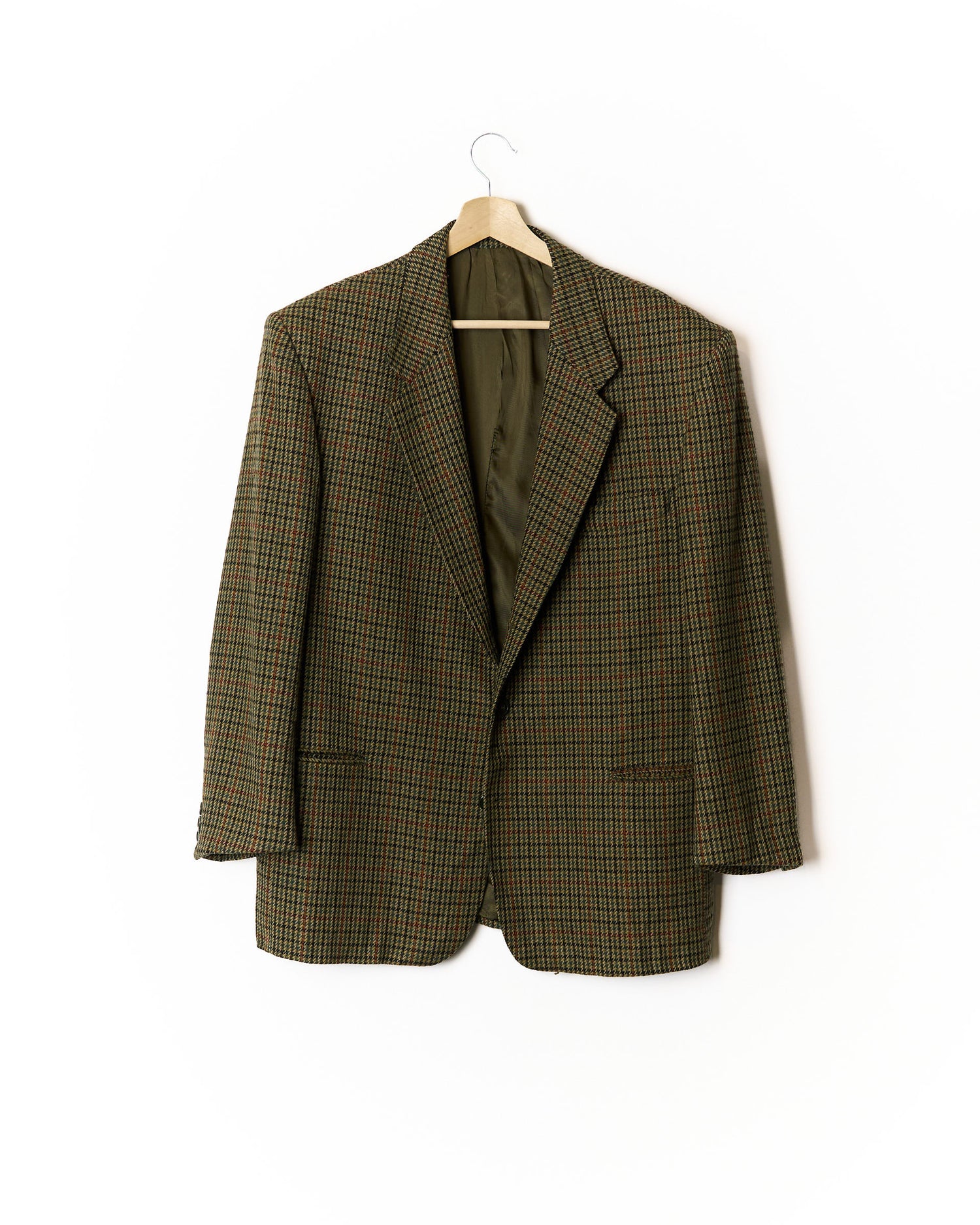 Franco Russi Brown, Green and Navy Houndstooth Virgin Wool Sport Jacket Blazer